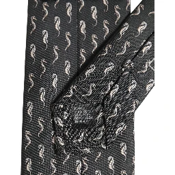 Men Black Seahorse Silk Adjustable Tied Necktie Tie