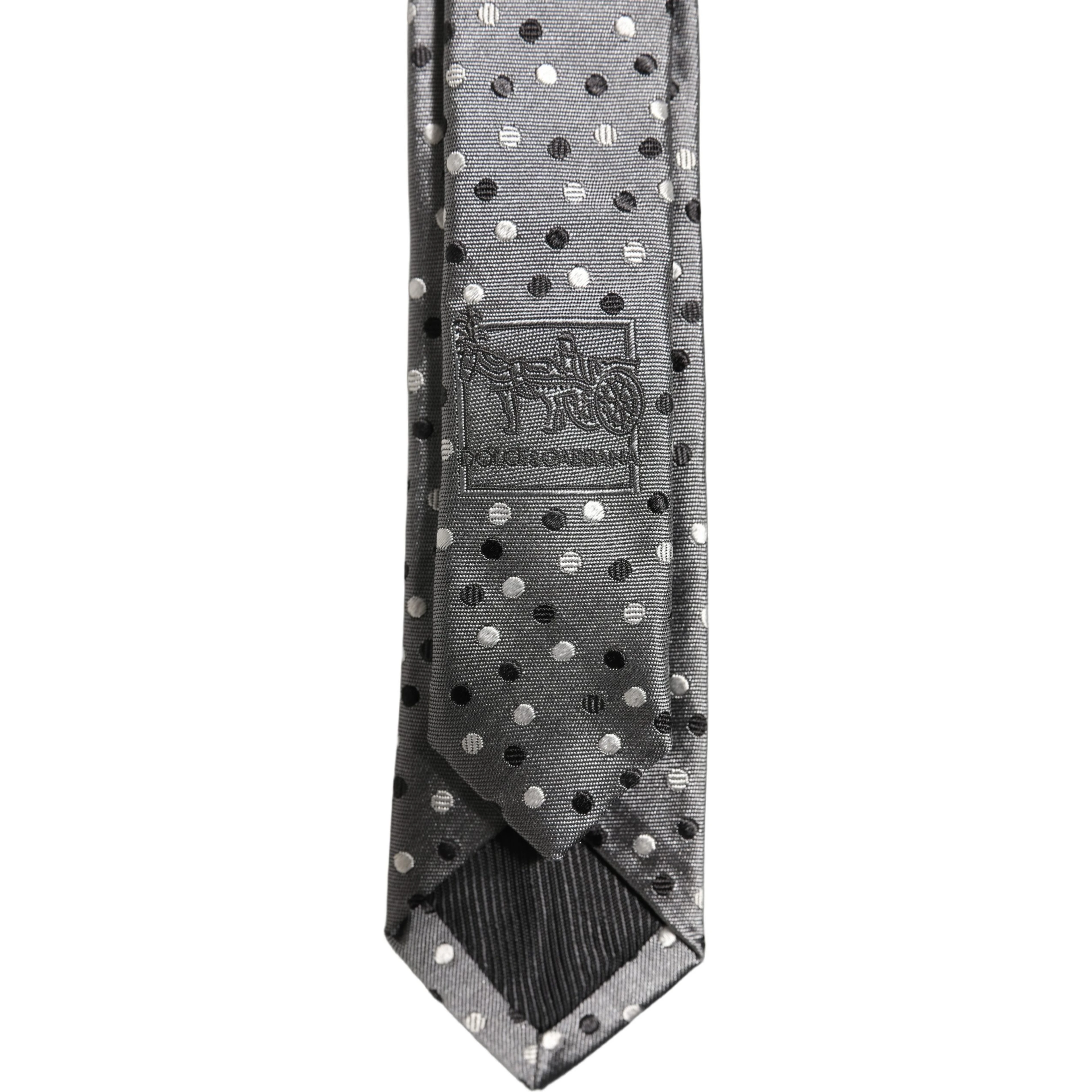Men Gray Polka Dot Silk Adjustable Tied Necktie Tie