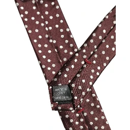 Men Burgundy Polka Dot Silk Adjustable Tied Necktie Tie