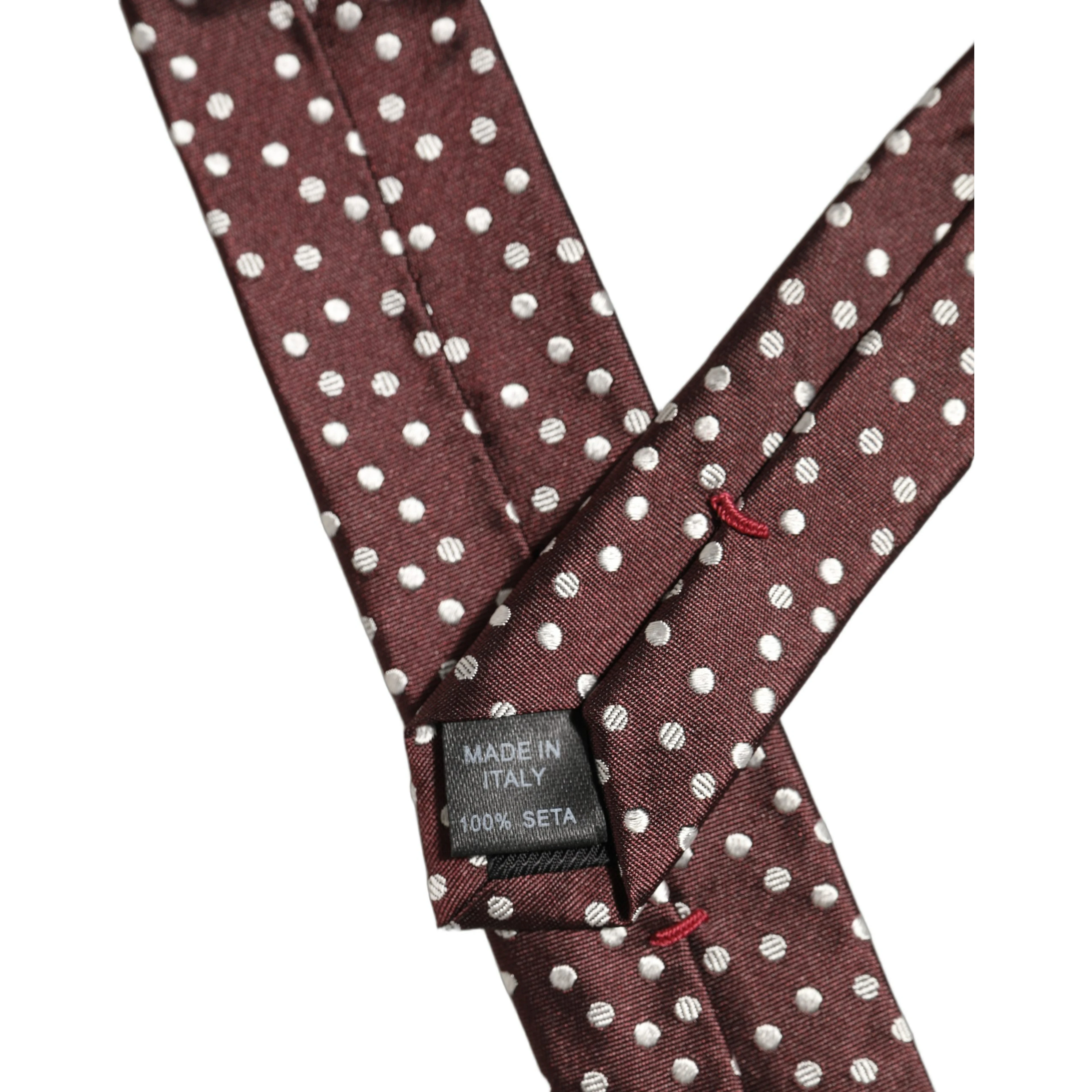 Men Burgundy Polka Dot Silk Adjustable Tied Necktie Tie