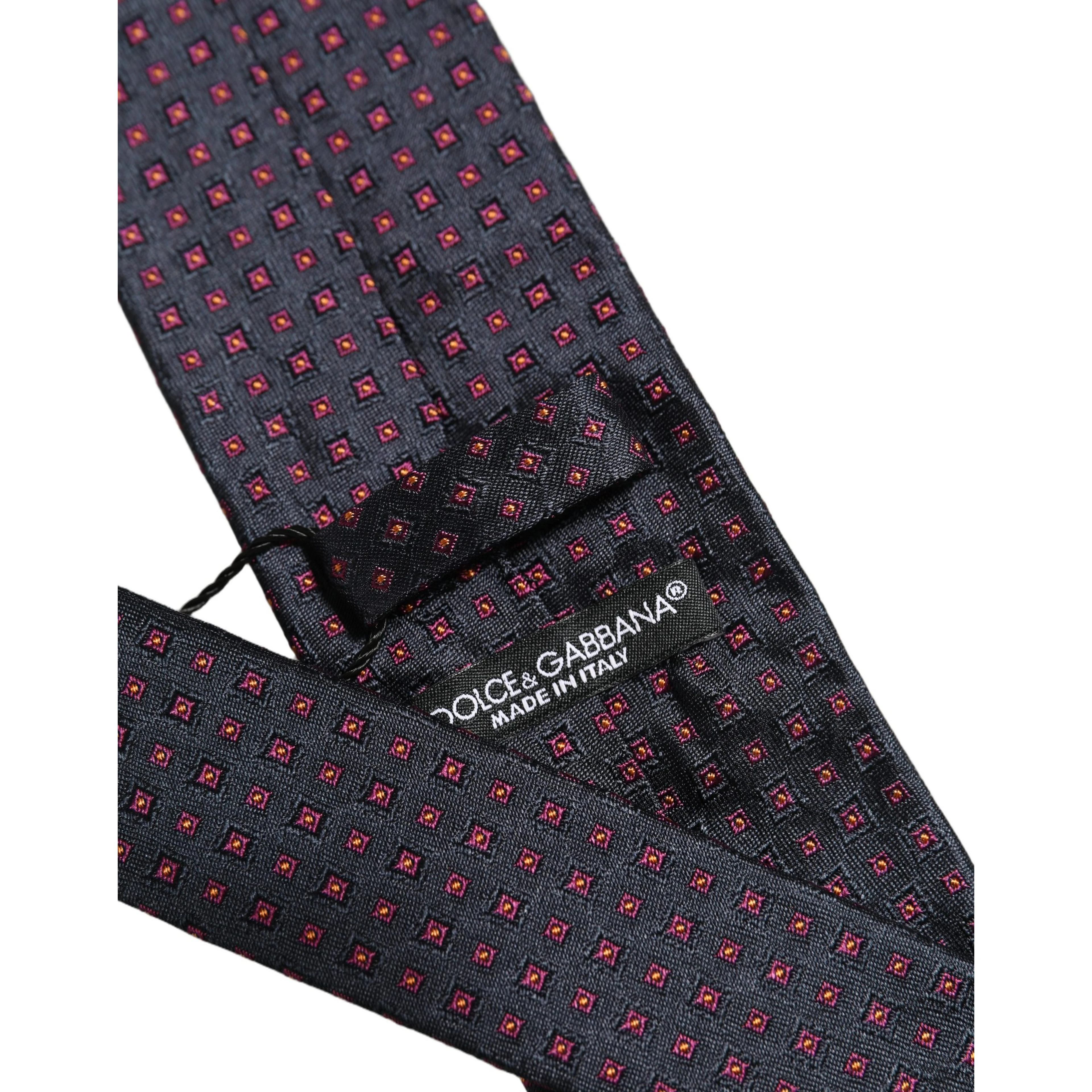Men Dark Blue Geometric Silk Adjustable Tied Necktie Tie