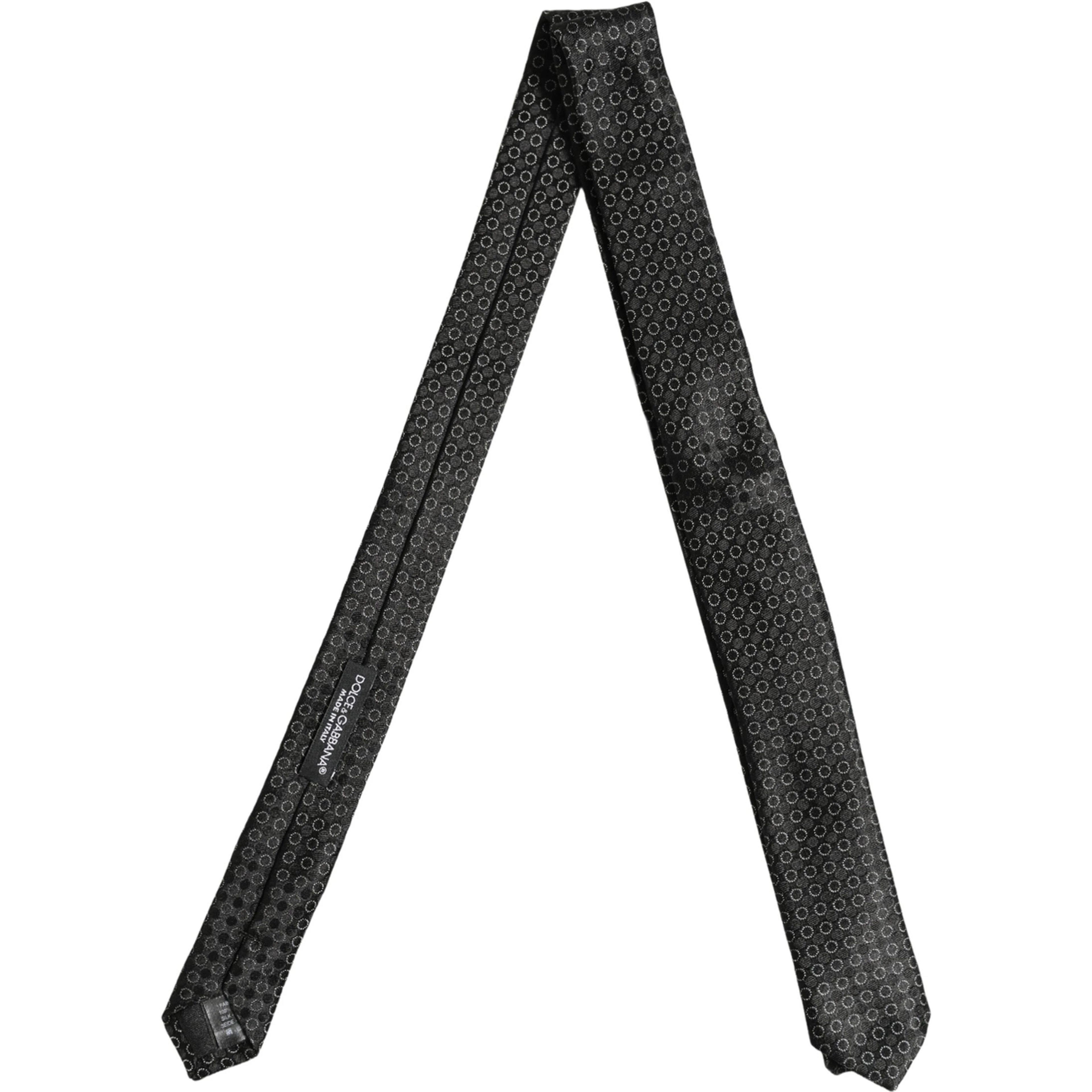 Men Black Silk Geometric Adjustable Tied Necktie Tie
