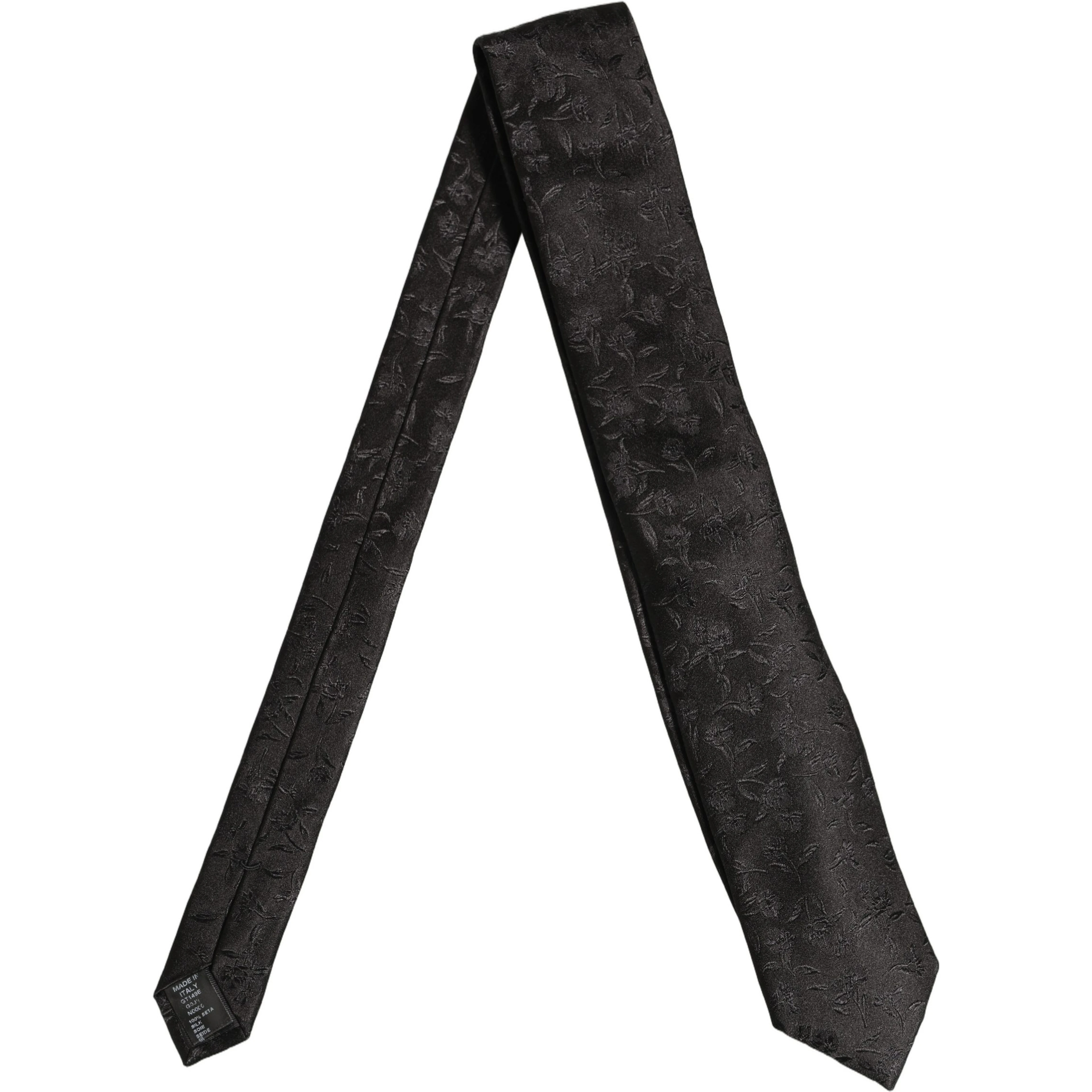 Black Silk Floral Jacquard Adjustable Tied Necktie Tie