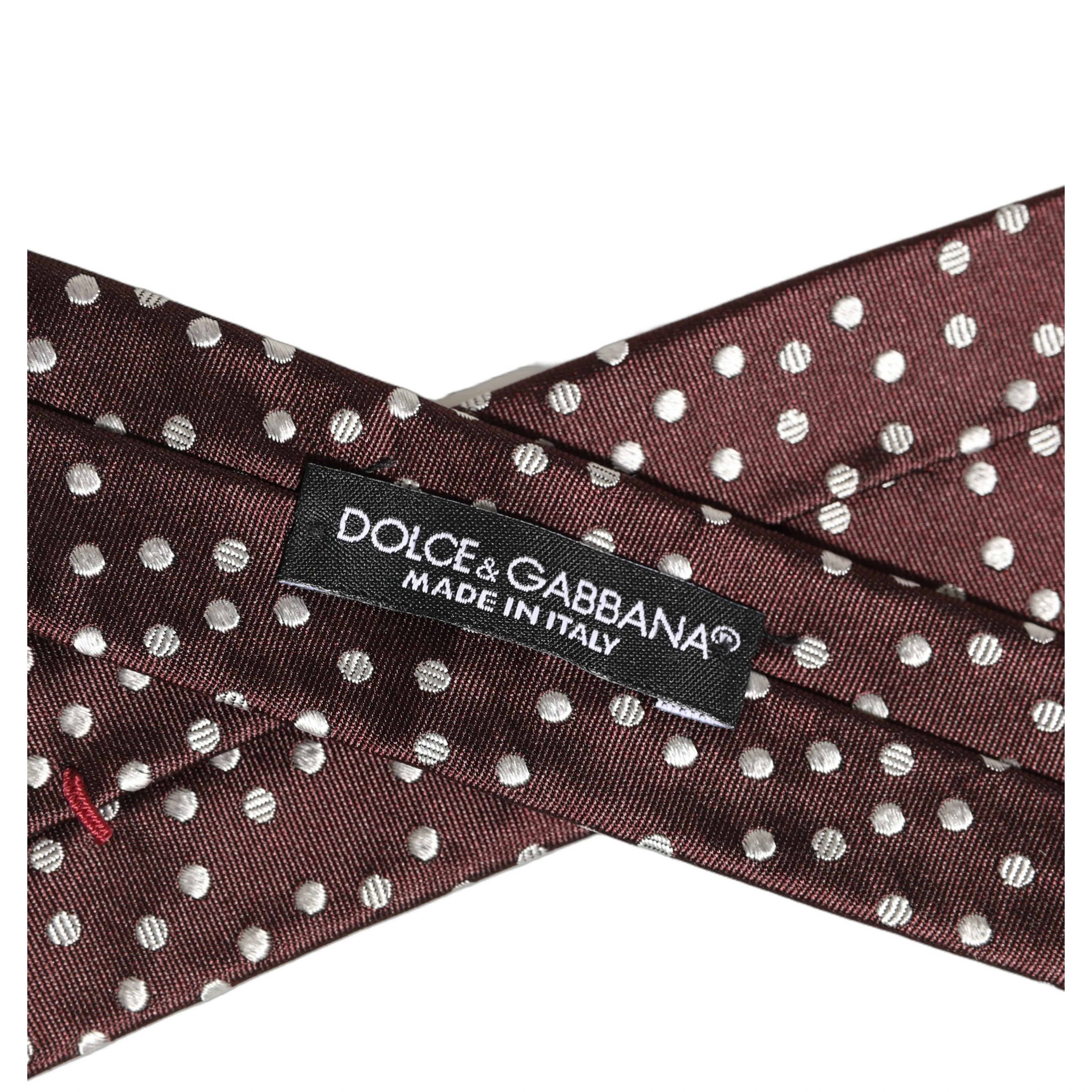 Men Burgundy Polka Dot Silk Adjustable Tied Necktie Tie