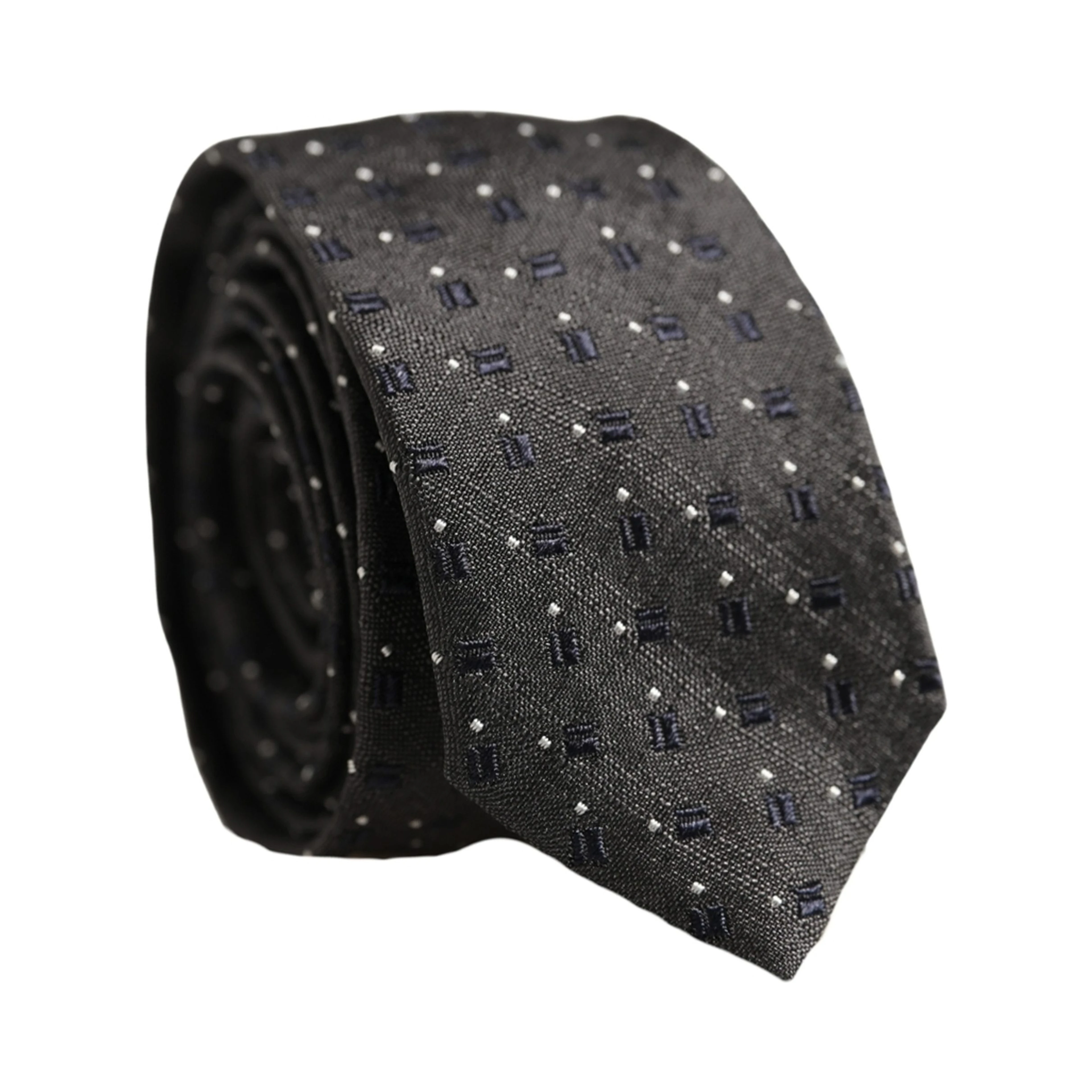 Men Dark Gray Geometric Silk Adjustable Tied Necktie Tie