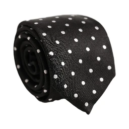 Black White Polka Dots Silk Adjustable Tied Necktie Tie