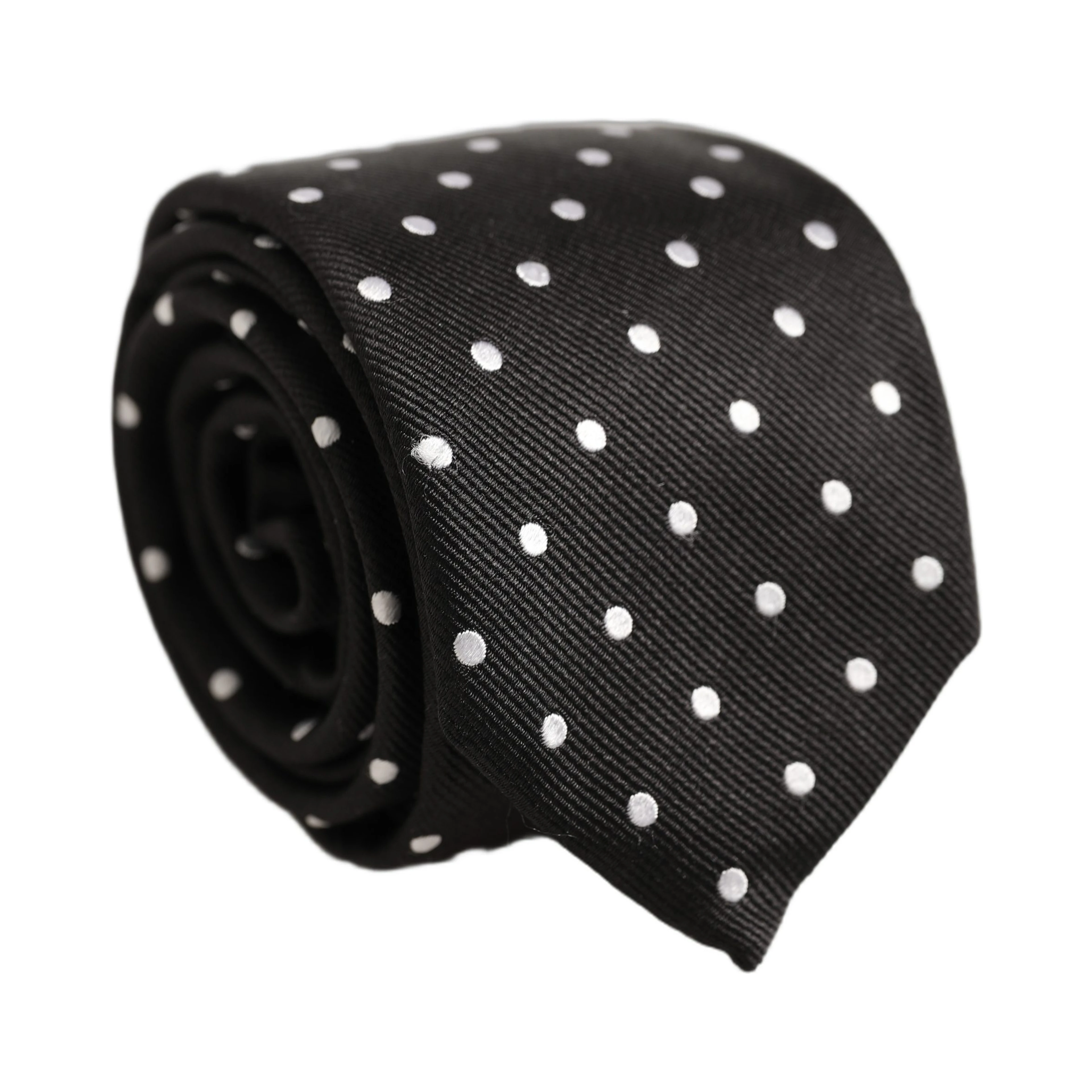 Black White Polka Dots Silk Adjustable Tied Necktie Tie
