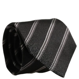 Men Black Silk Stripes Adjustable Tied Necktie Tie
