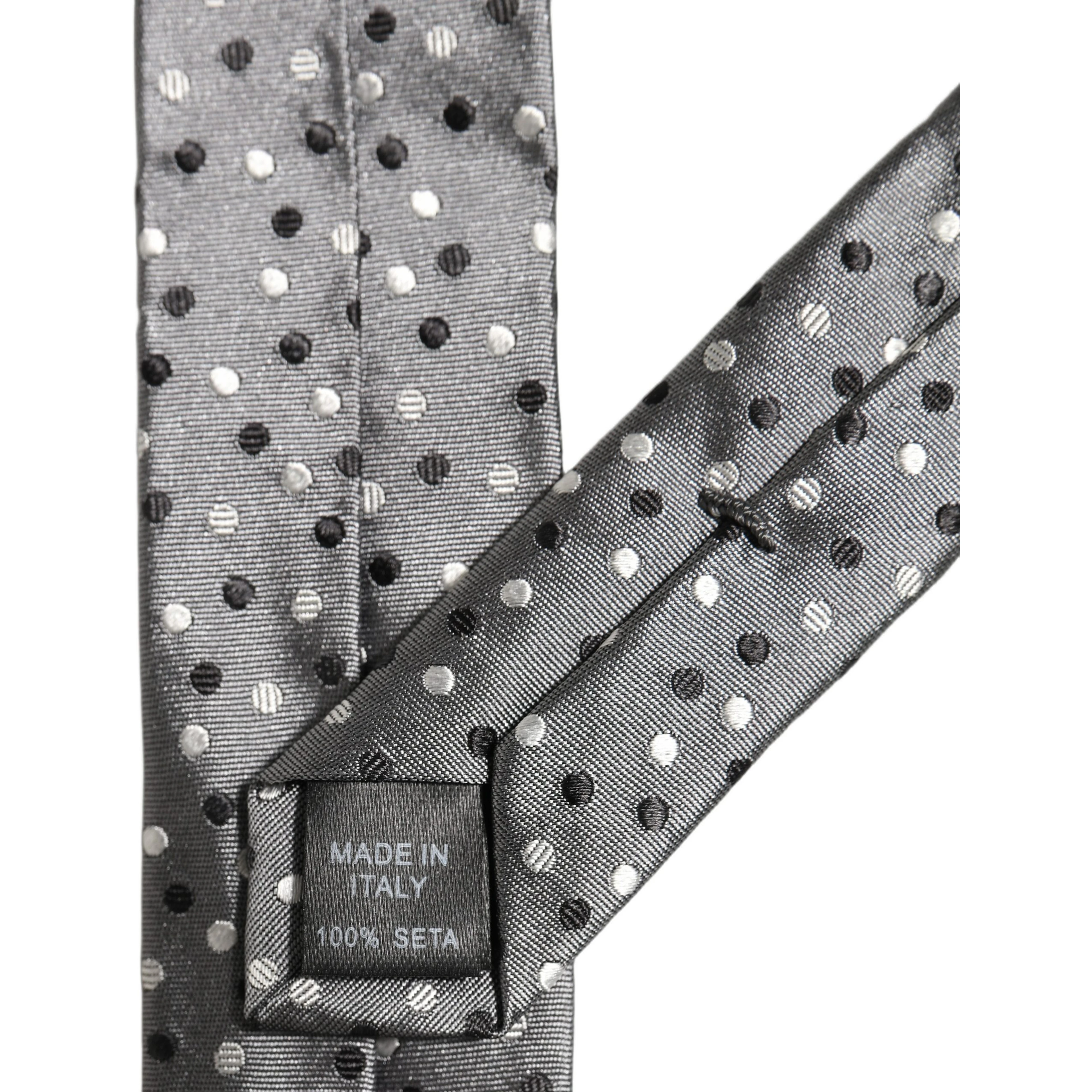 Men Gray Polka Dot Silk Adjustable Tied Necktie Tie