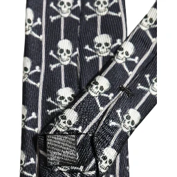 Men Black Silk Skull Fantasy Adjustable Tied Necktie Tie