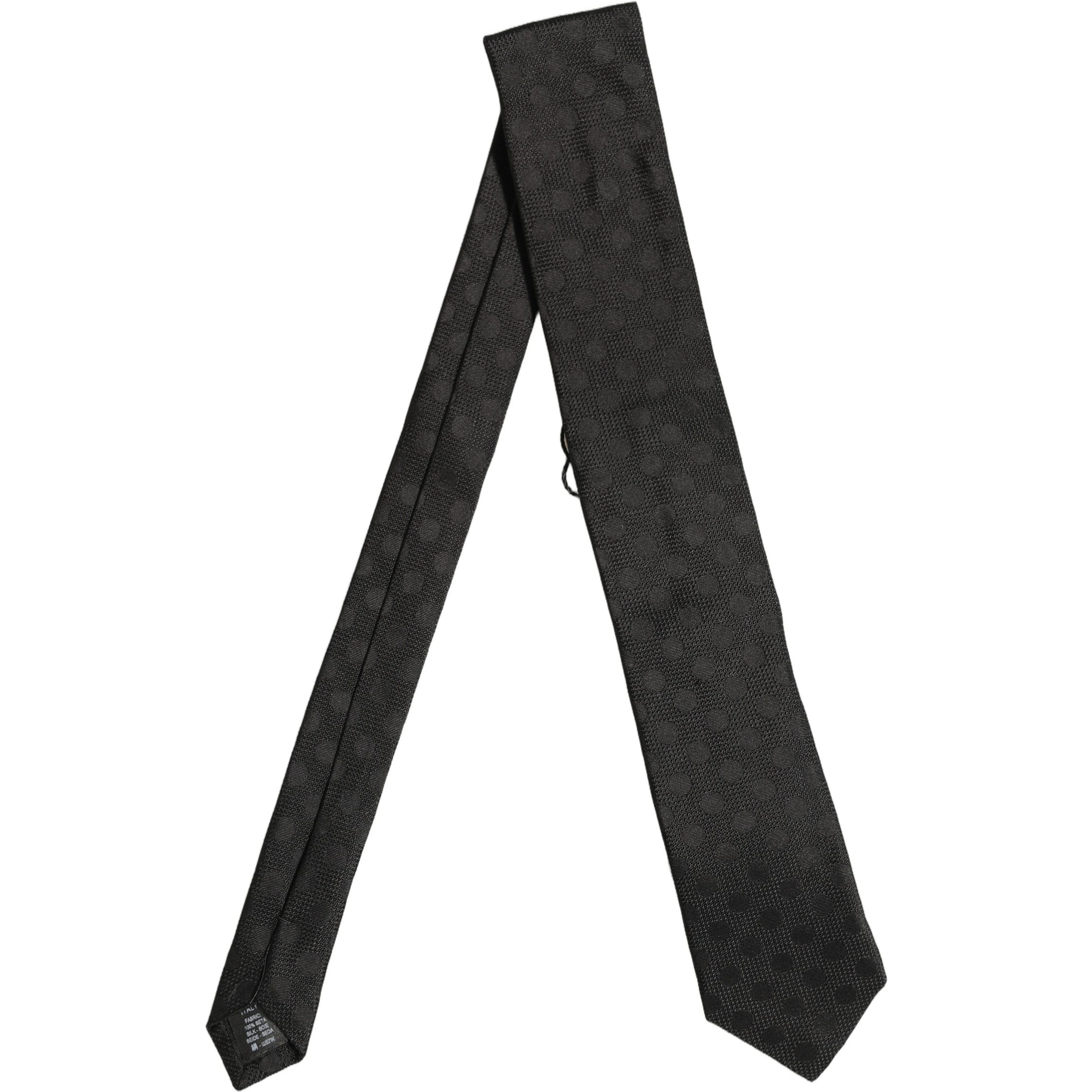 Black Polka Dot Jacquard Silk Adjustable Tied Necktie Tie