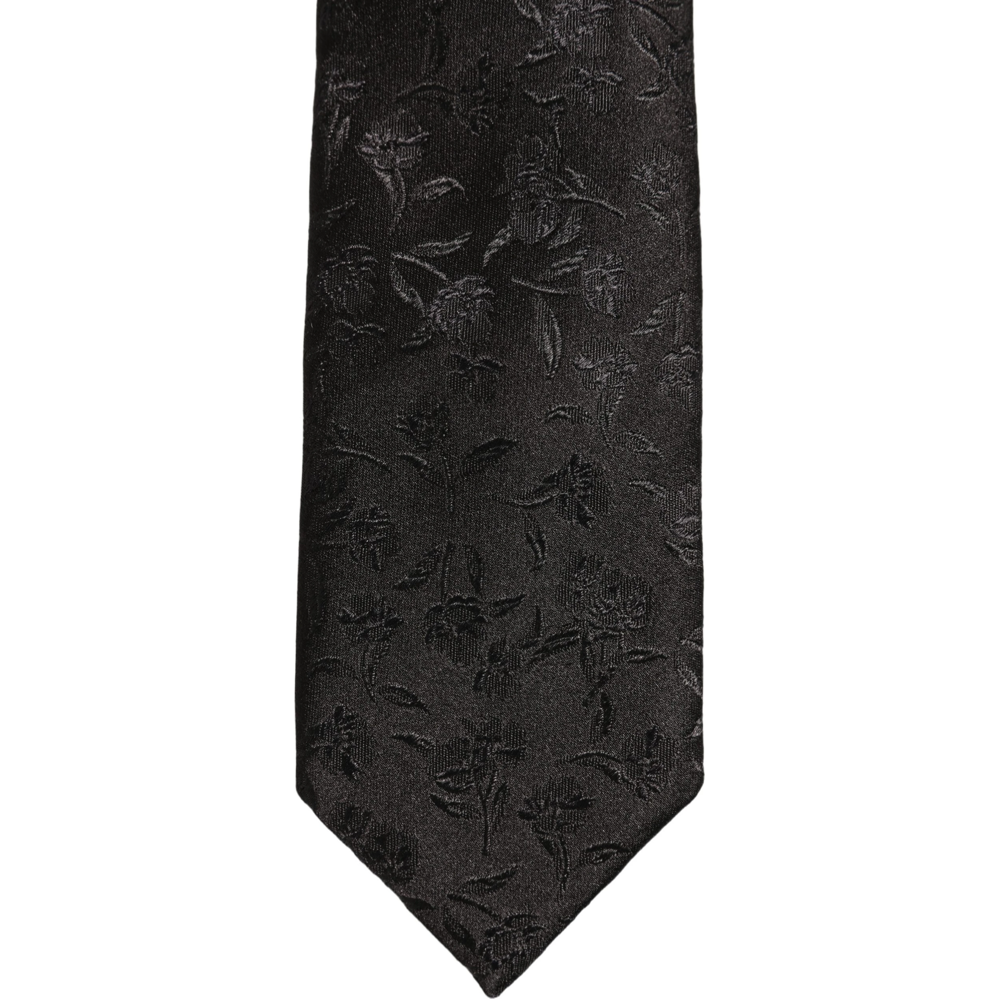 Black Silk Floral Jacquard Adjustable Tied Necktie Tie