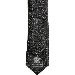 Men Black Silk Geometric Adjustable Tied Necktie Tie