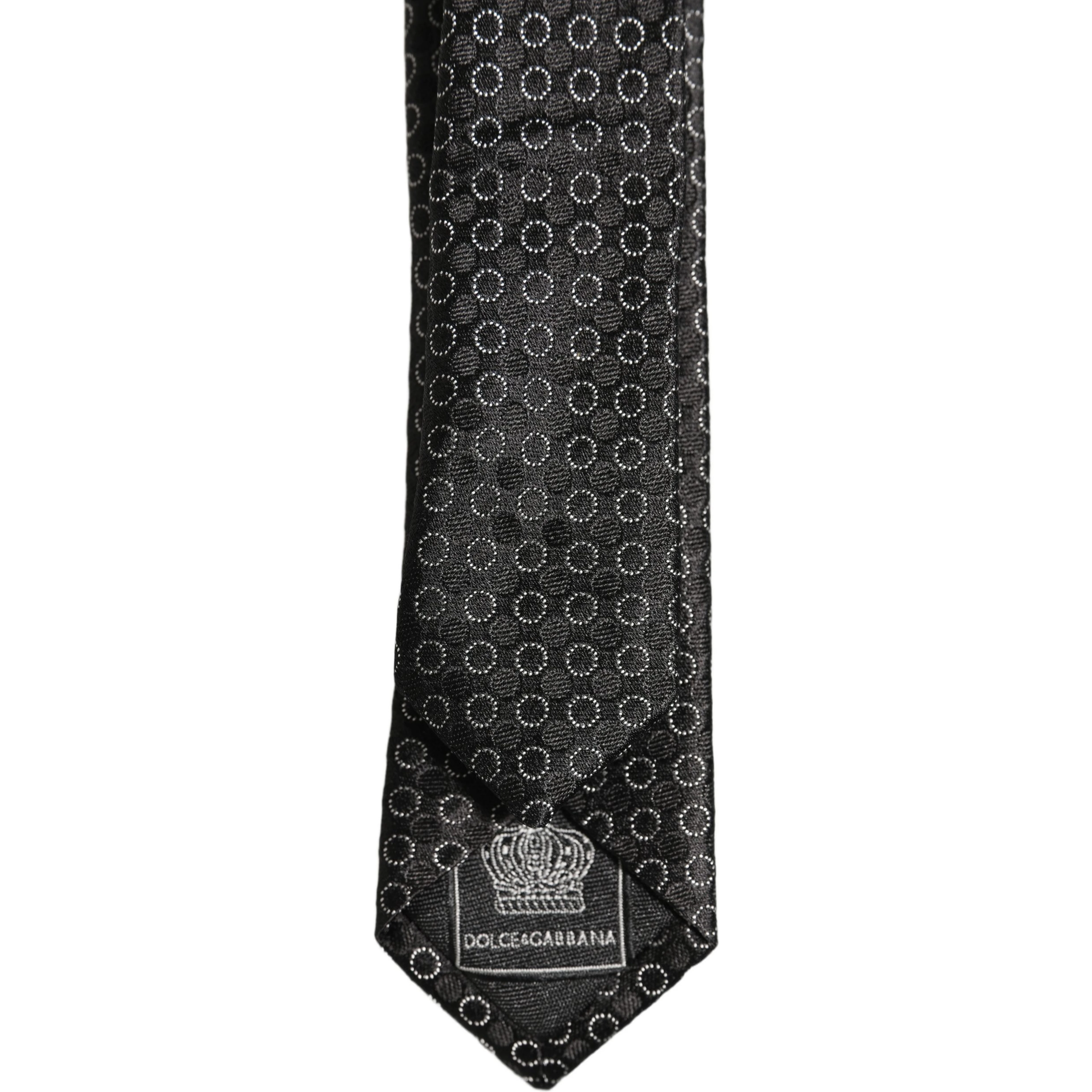 Men Black Silk Geometric Adjustable Tied Necktie Tie