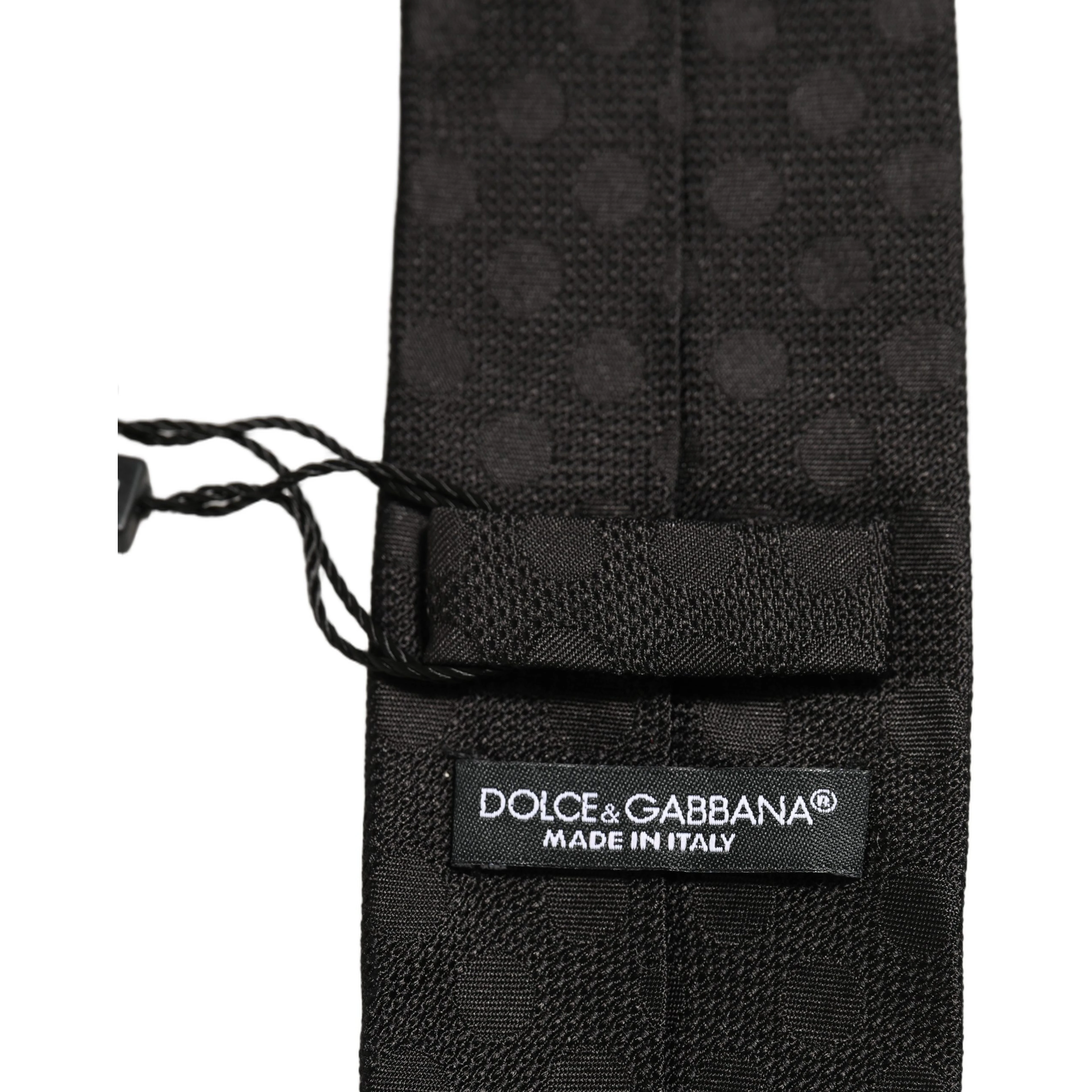 Black Polka Dot Jacquard Silk Adjustable Tied Necktie Tie