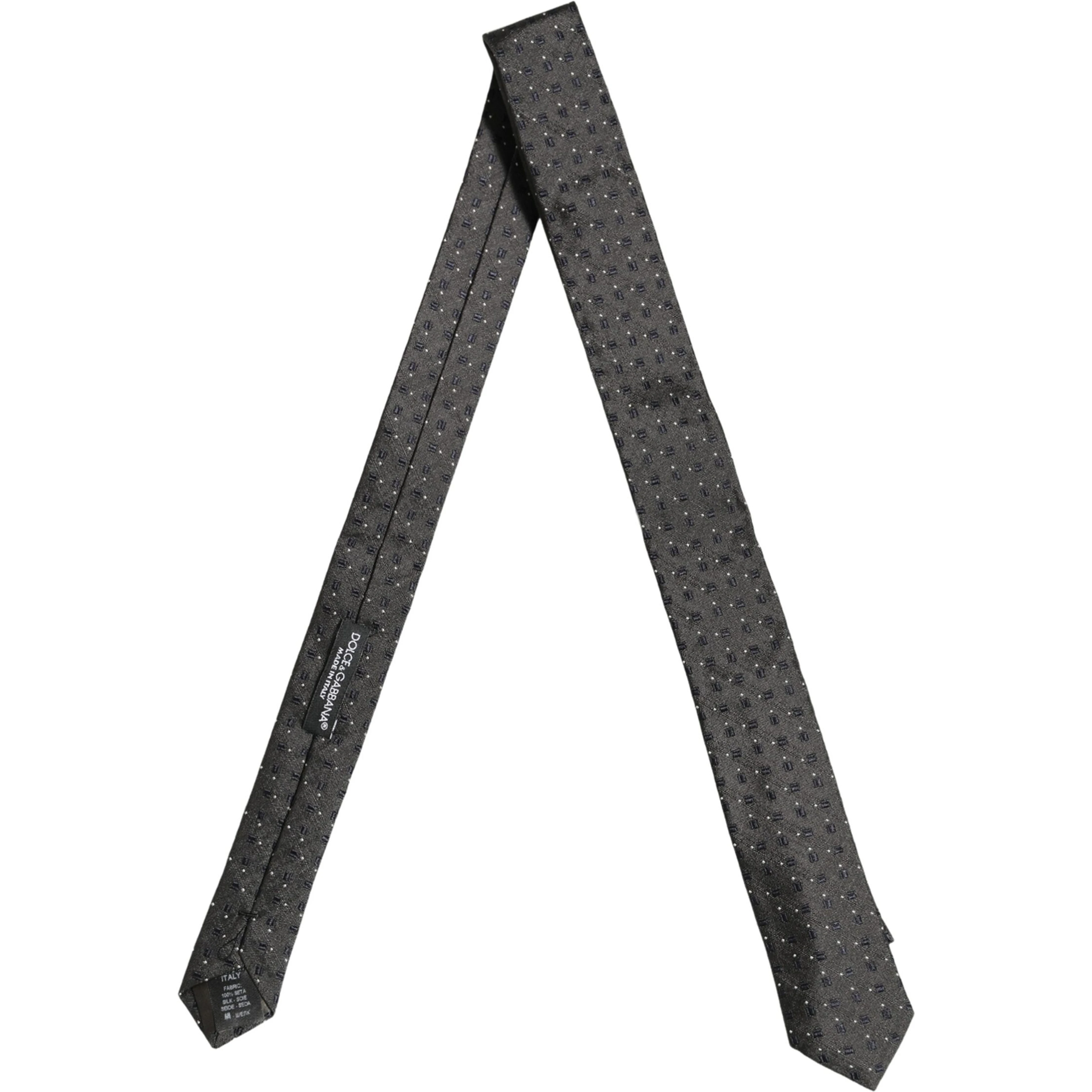 Men Dark Gray Geometric Silk Adjustable Tied Necktie Tie