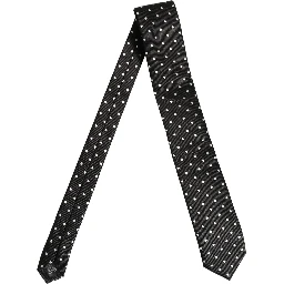 Black White Polka Dots Silk Adjustable Tied Necktie Tie
