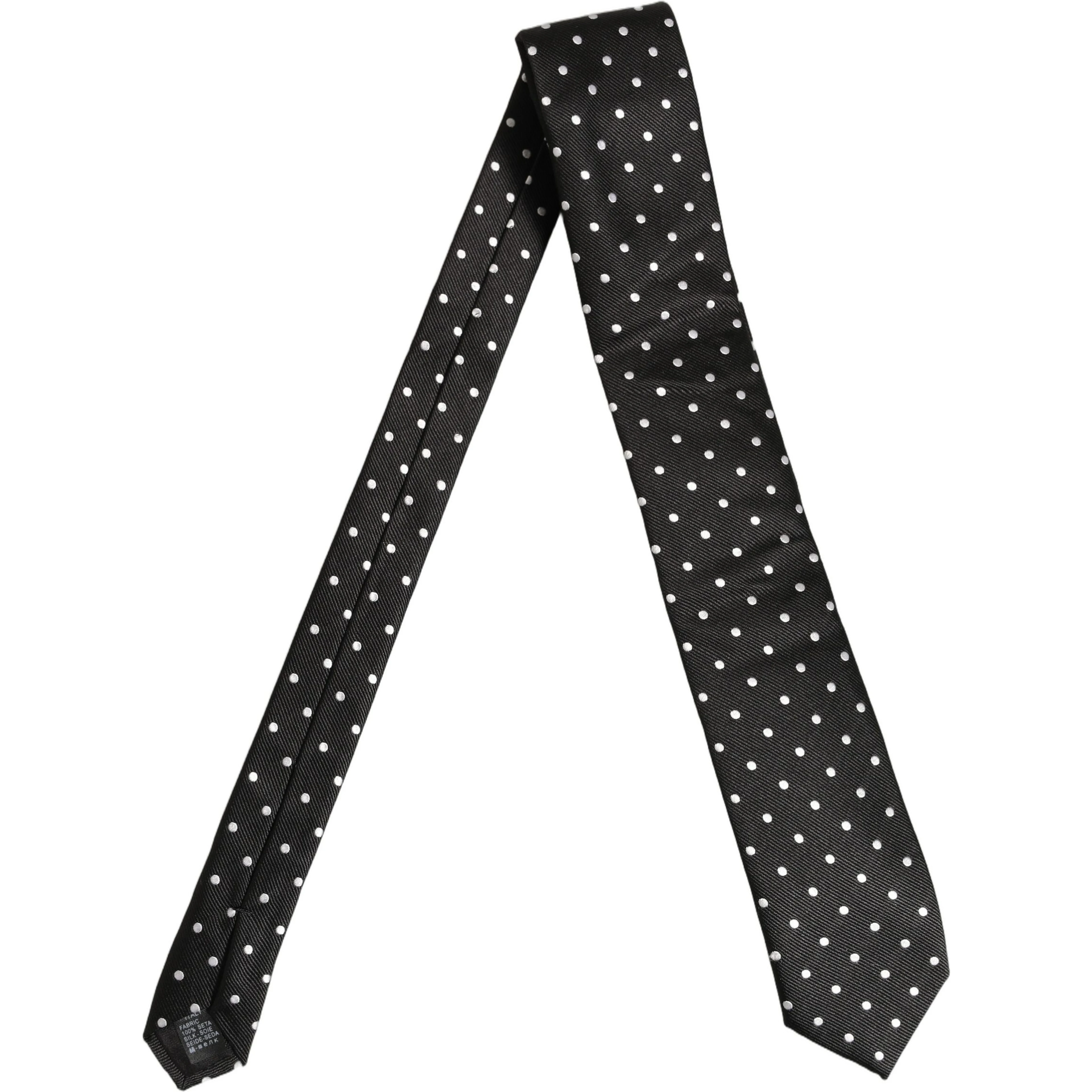 Black White Polka Dots Silk Adjustable Tied Necktie Tie