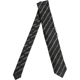 Men Black Silk Stripes Adjustable Tied Necktie Tie