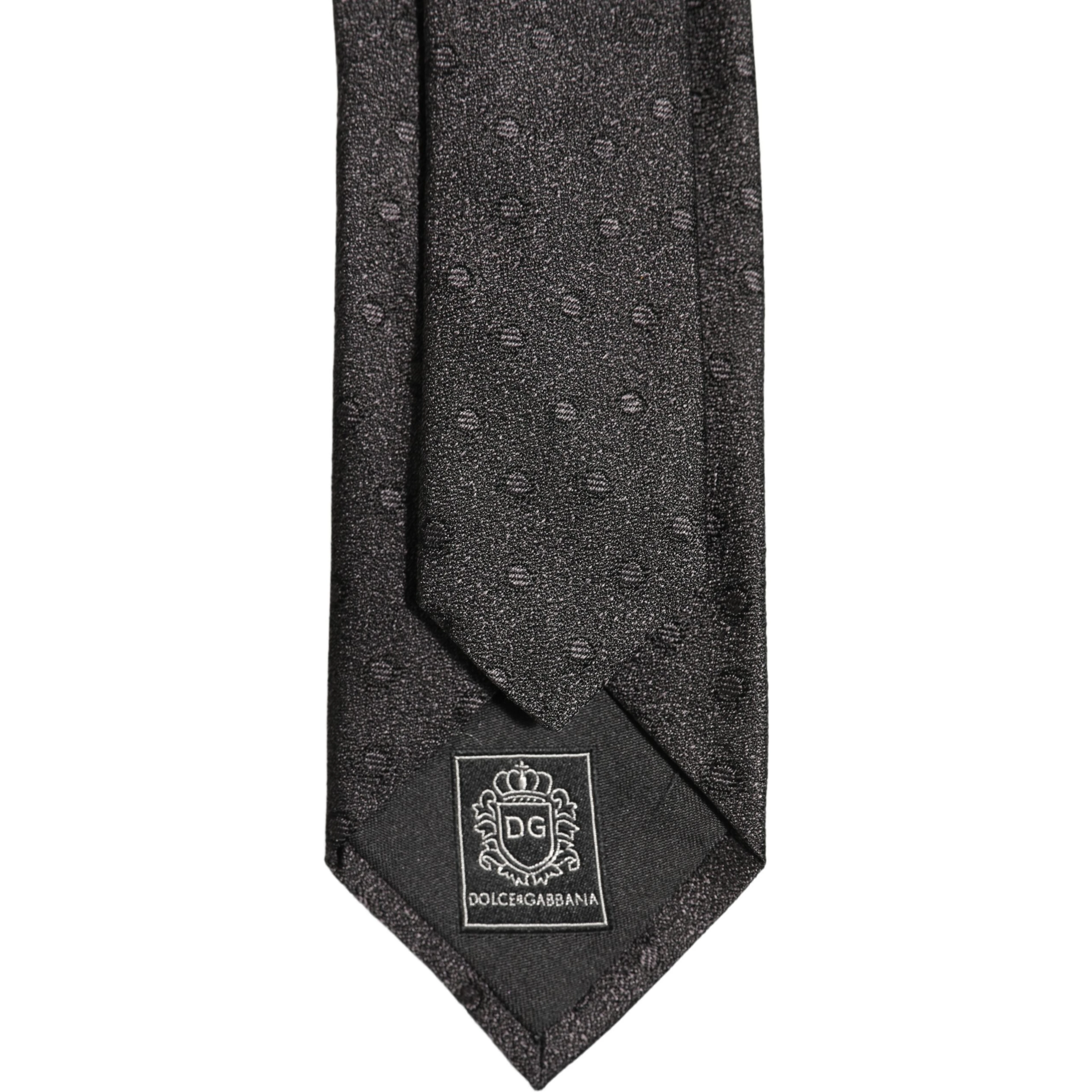 Men Black Polka Dot Silk Adjustable Tied Necktie Tie