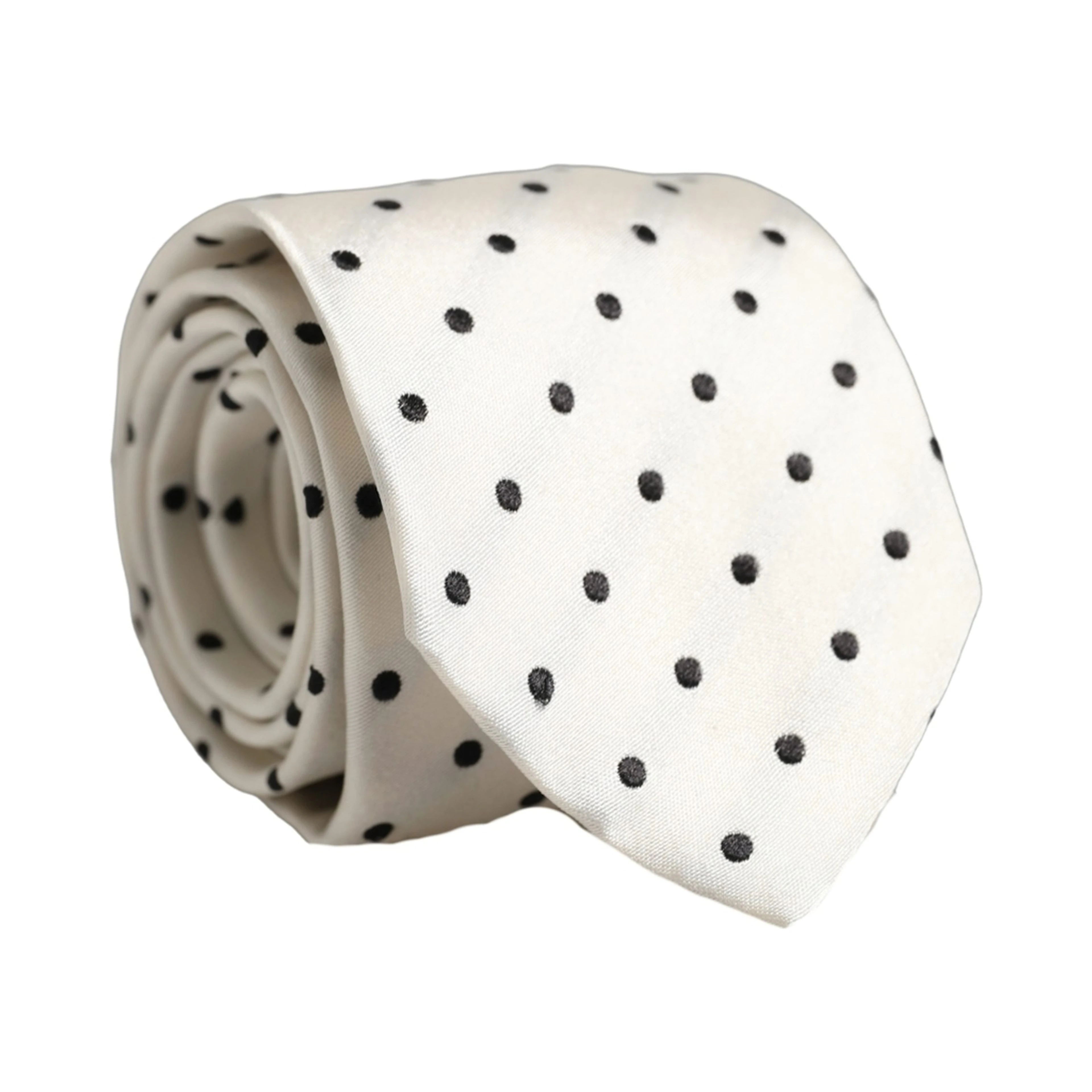 Men White Silk Polka Dot Adjustable Tied Necktie Tie