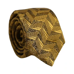 Men Gold Silk Woven Patterned Adjustable Tied Necktie Tie