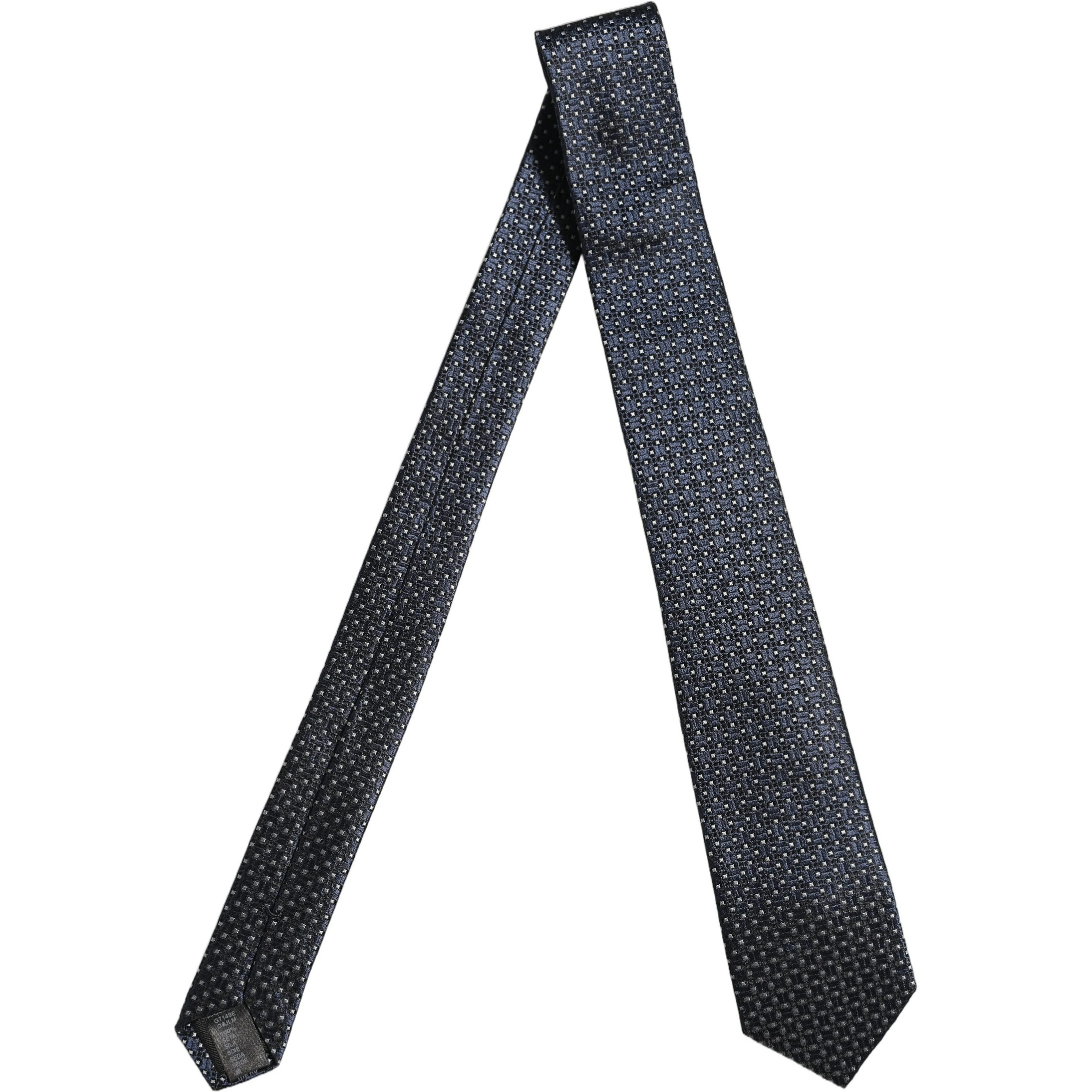 Men Blue Silk Geometric Adjustable Tied Necktie Tie