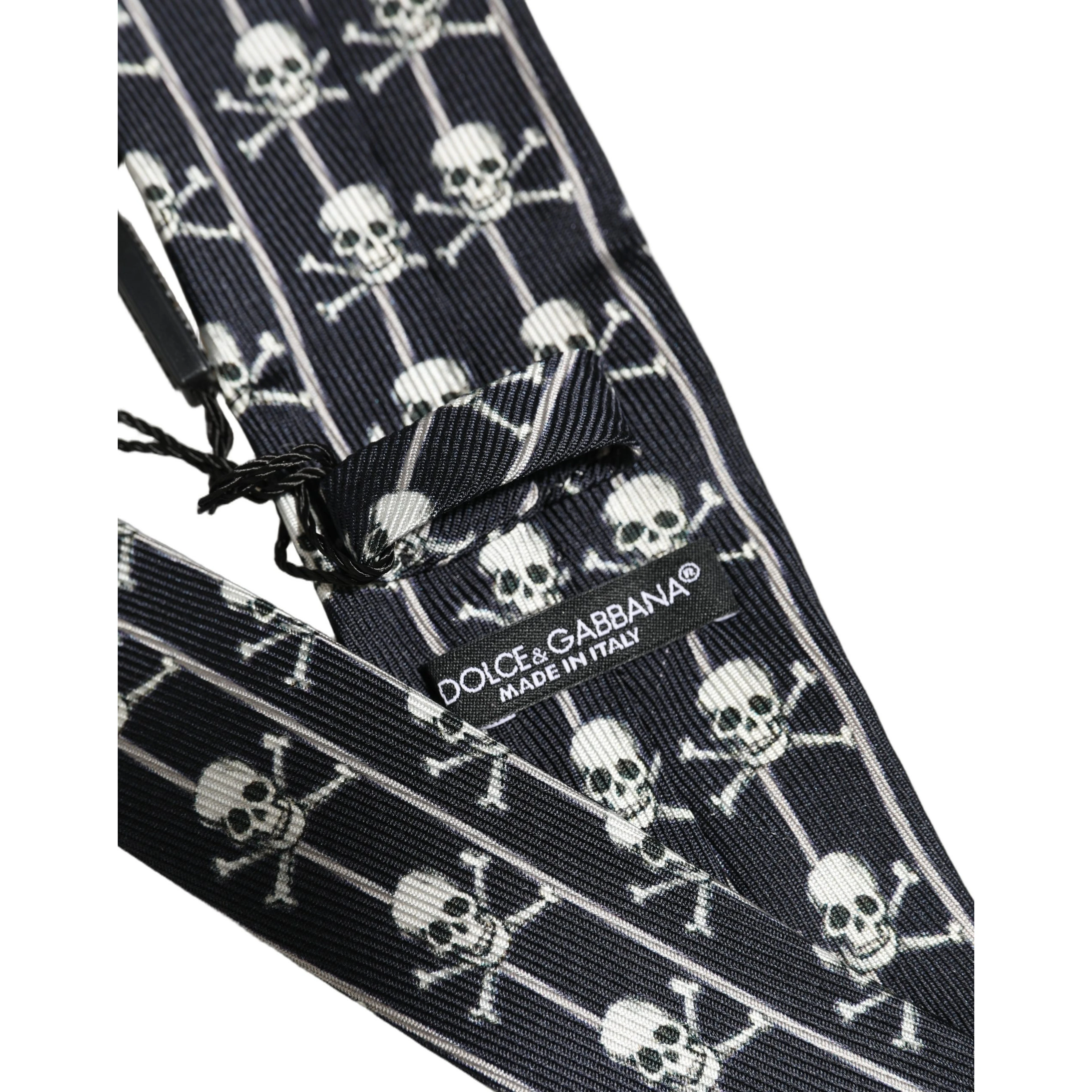 Men Black Silk Skull Fantasy Adjustable Tied Necktie Tie