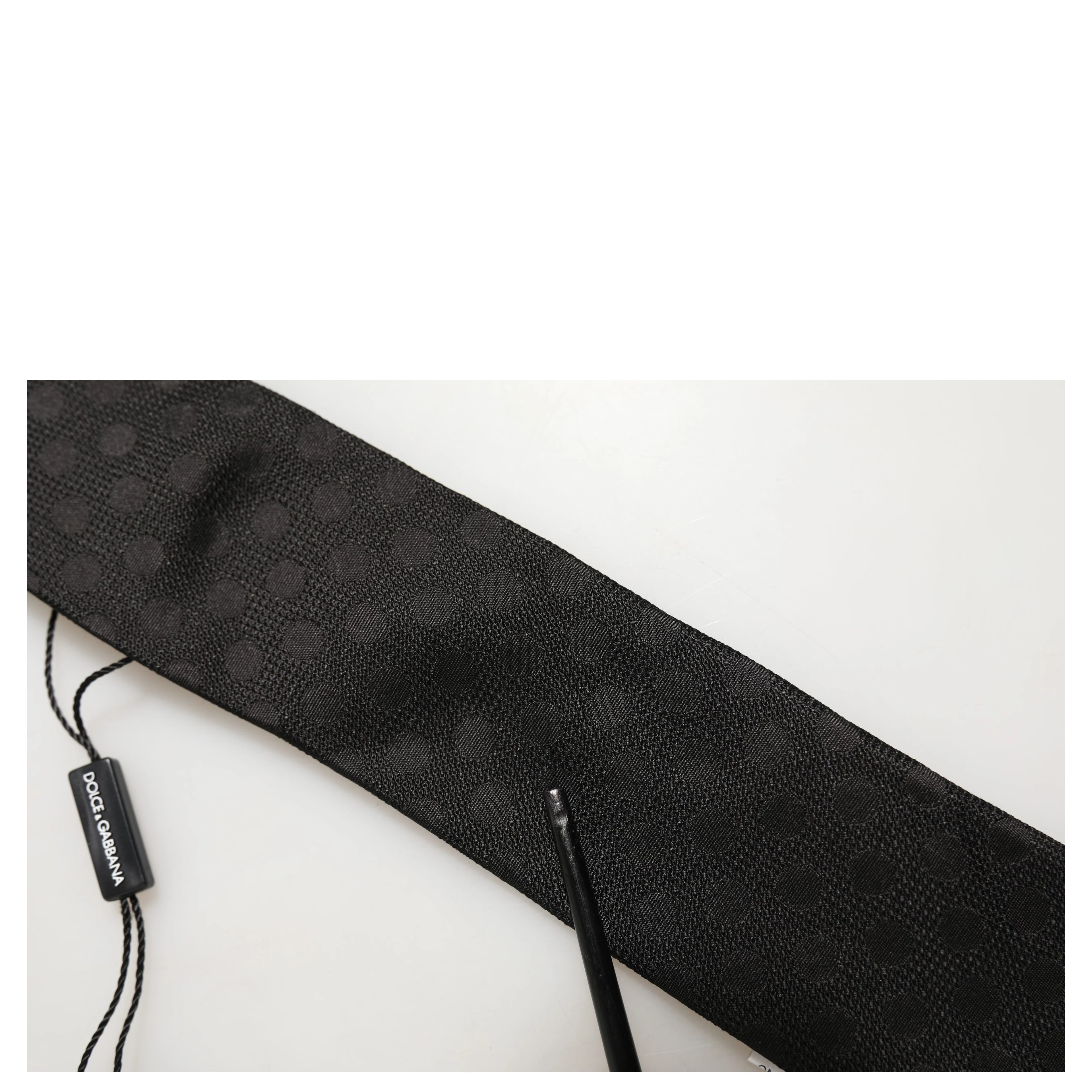 Black Polka Dot Jacquard Silk Adjustable Tied Necktie Tie