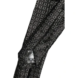 Men Black Silk Geometric Adjustable Tied Necktie Tie