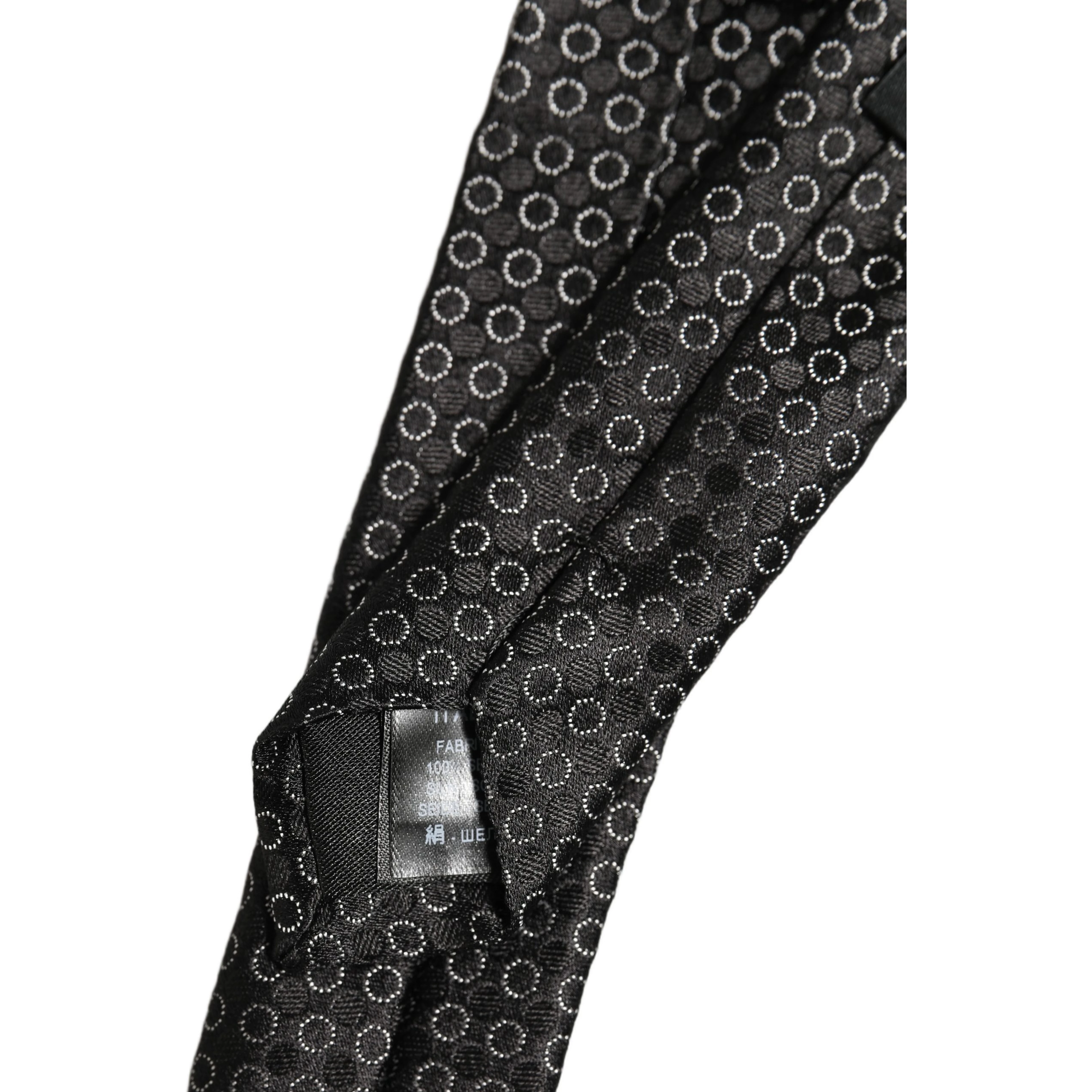 Men Black Silk Geometric Adjustable Tied Necktie Tie