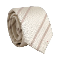 Men Off White Silk Stripes Adjustable Tied Necktie Tie