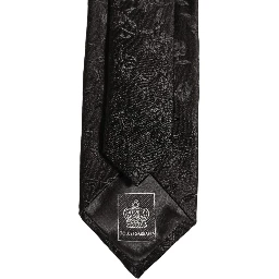 Black Silk Floral Jacquard Adjustable Tied Necktie Tie