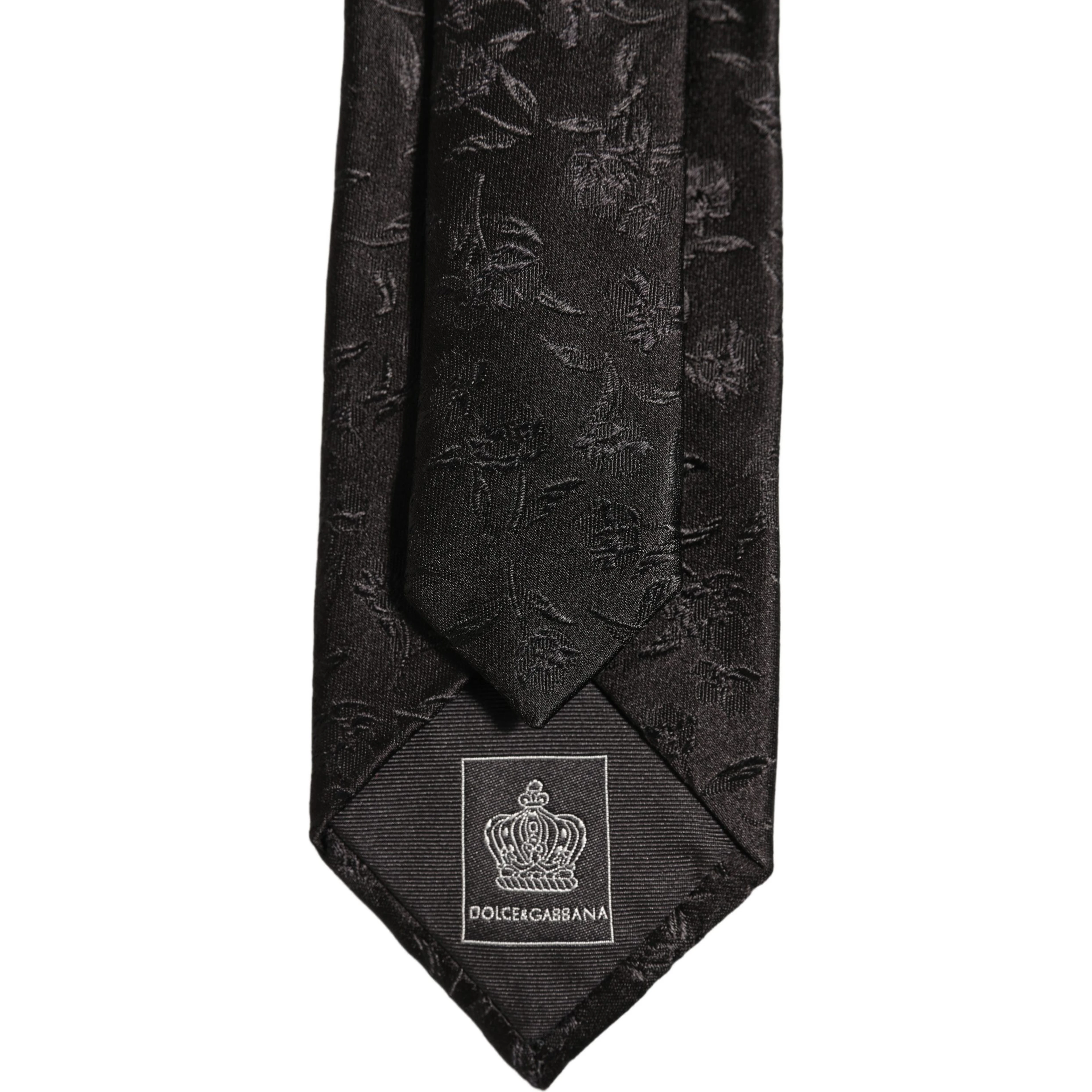 Black Silk Floral Jacquard Adjustable Tied Necktie Tie