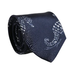 Dark Blue Silk Seahorse Print Adjustable Tied Necktie Tie