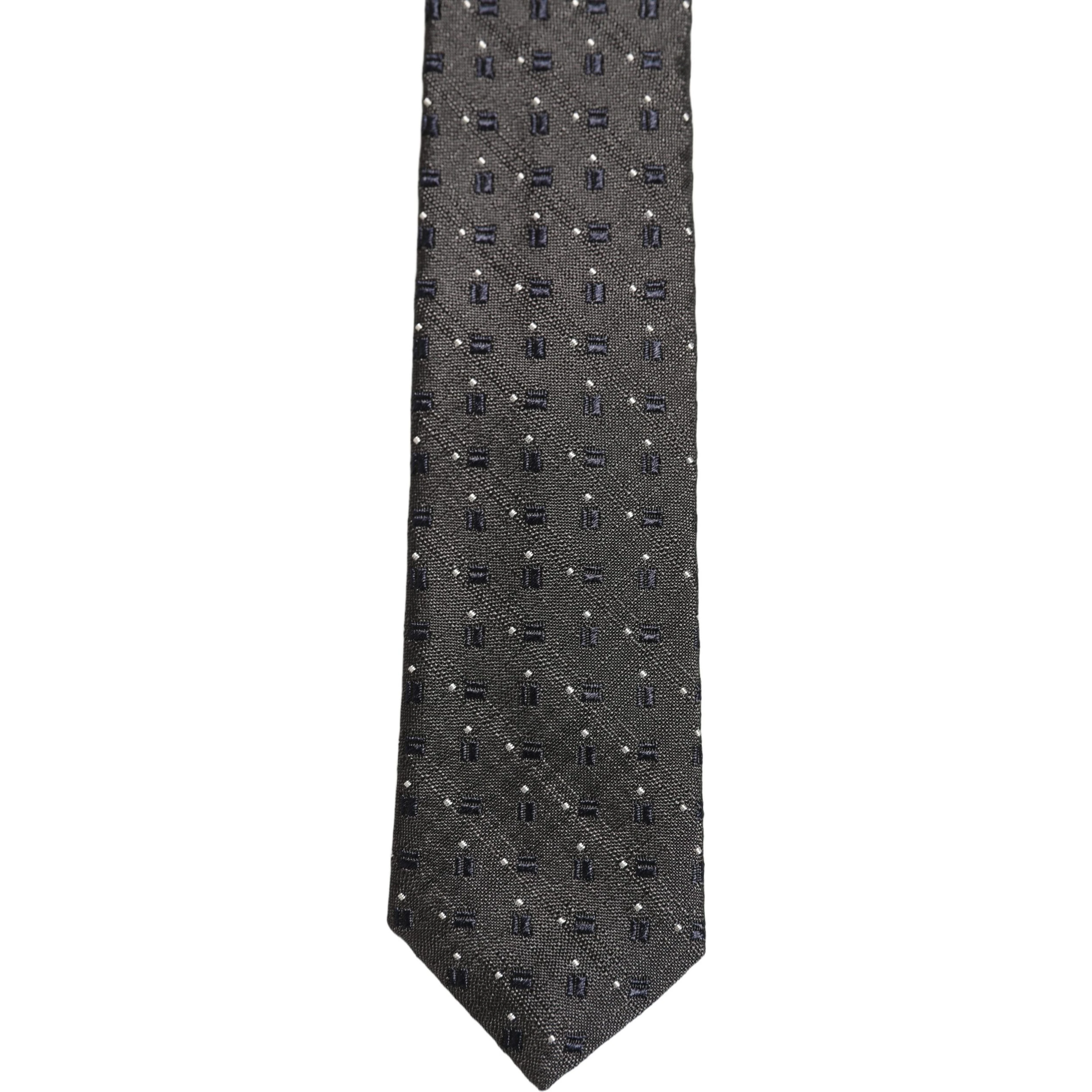 Men Dark Gray Geometric Silk Adjustable Tied Necktie Tie