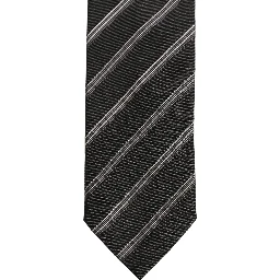 Men Black Silk Stripes Adjustable Tied Necktie Tie