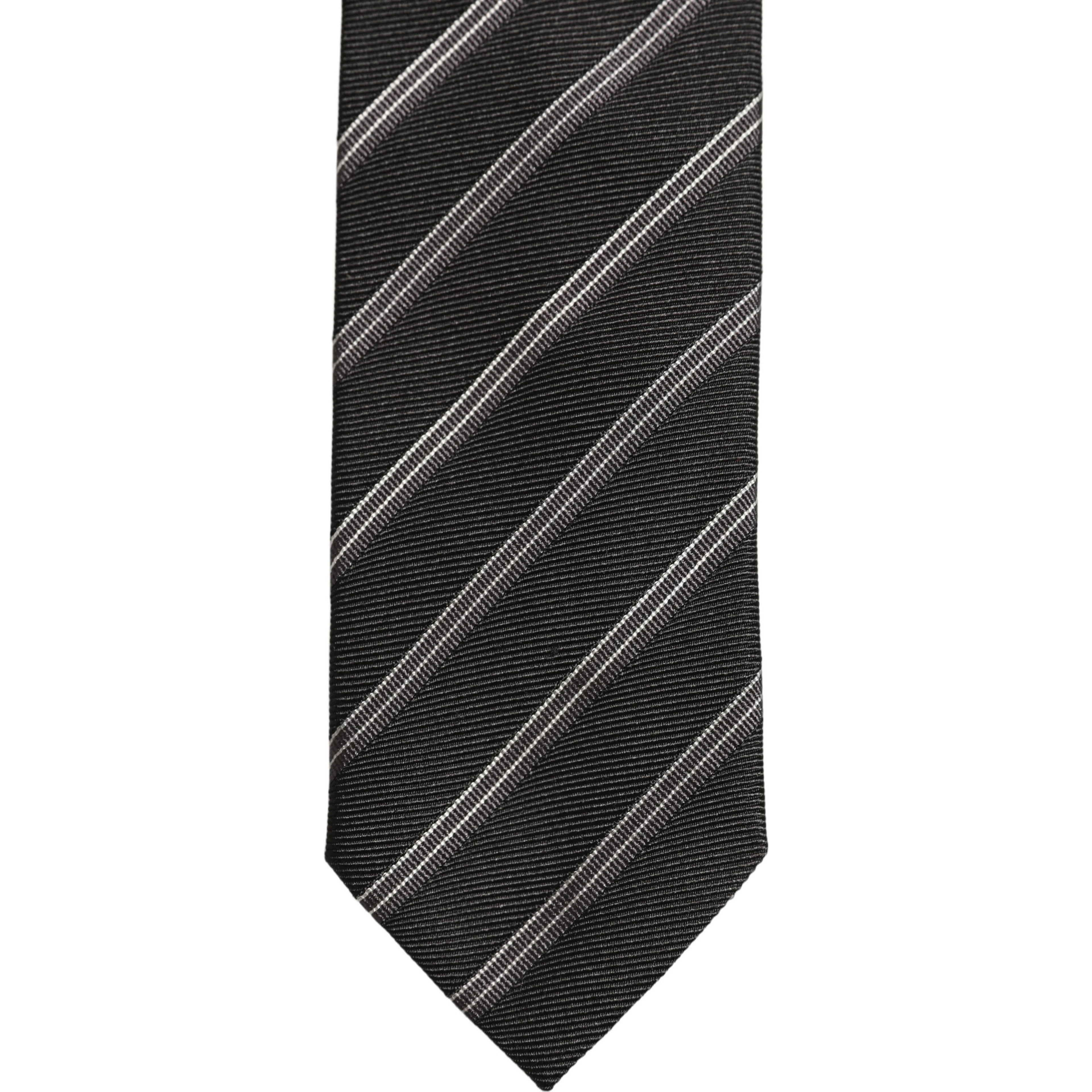 Men Black Silk Stripes Adjustable Tied Necktie Tie