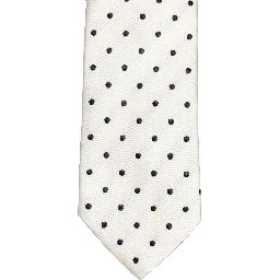 Men White Silk Polka Dot Adjustable Tied Necktie Tie