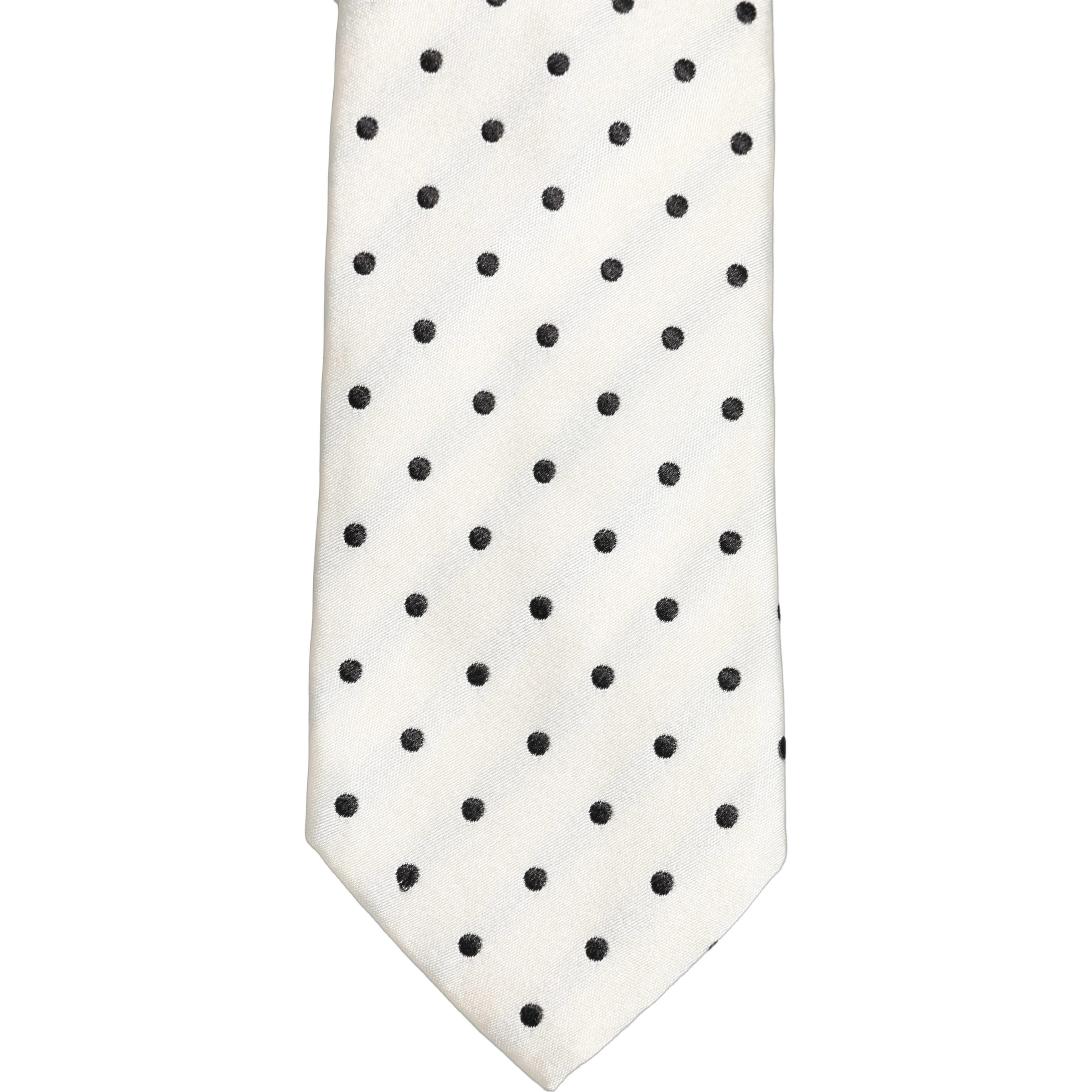 Men White Silk Polka Dot Adjustable Tied Necktie Tie