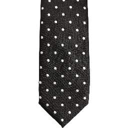 Black White Polka Dots Silk Adjustable Tied Necktie Tie