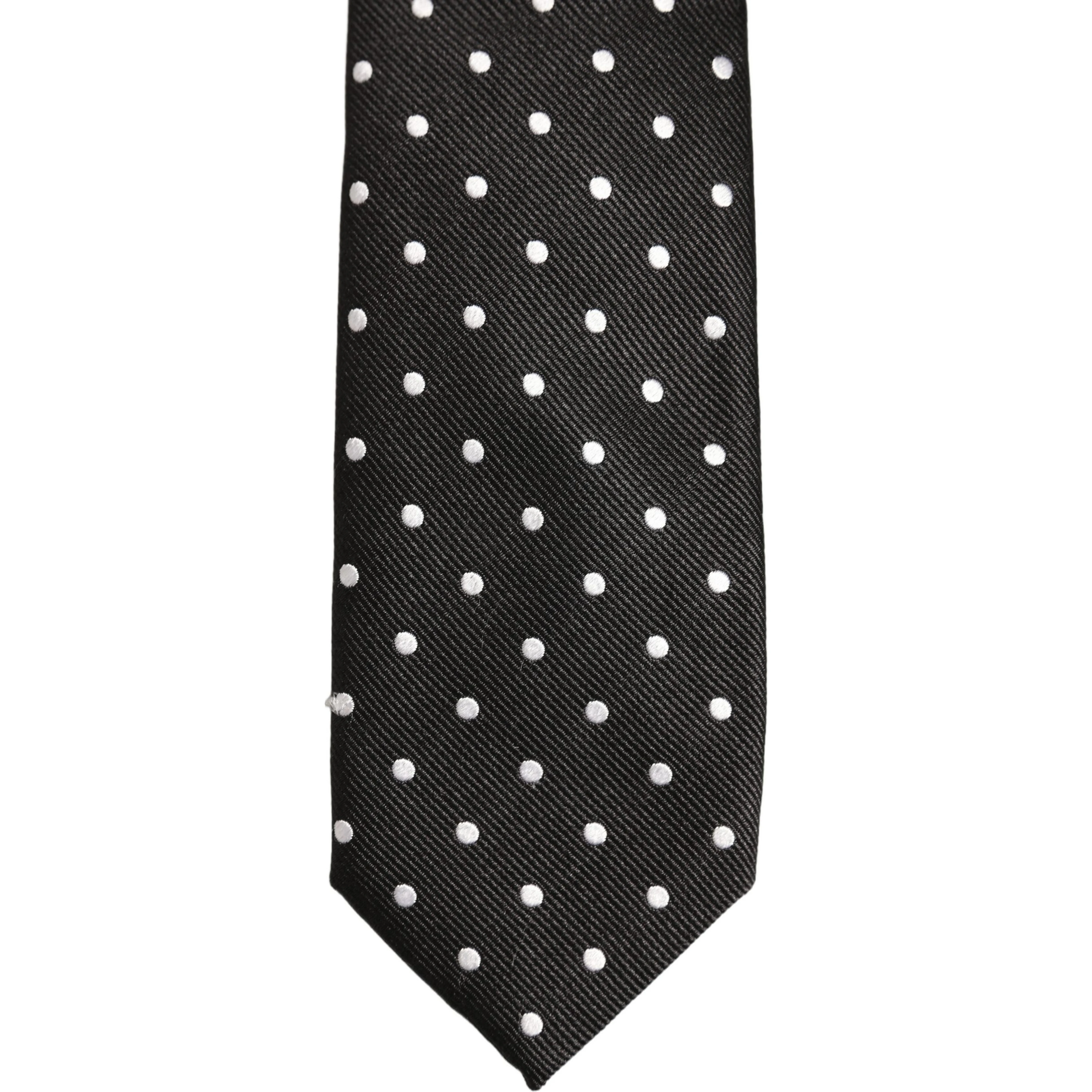Black White Polka Dots Silk Adjustable Tied Necktie Tie