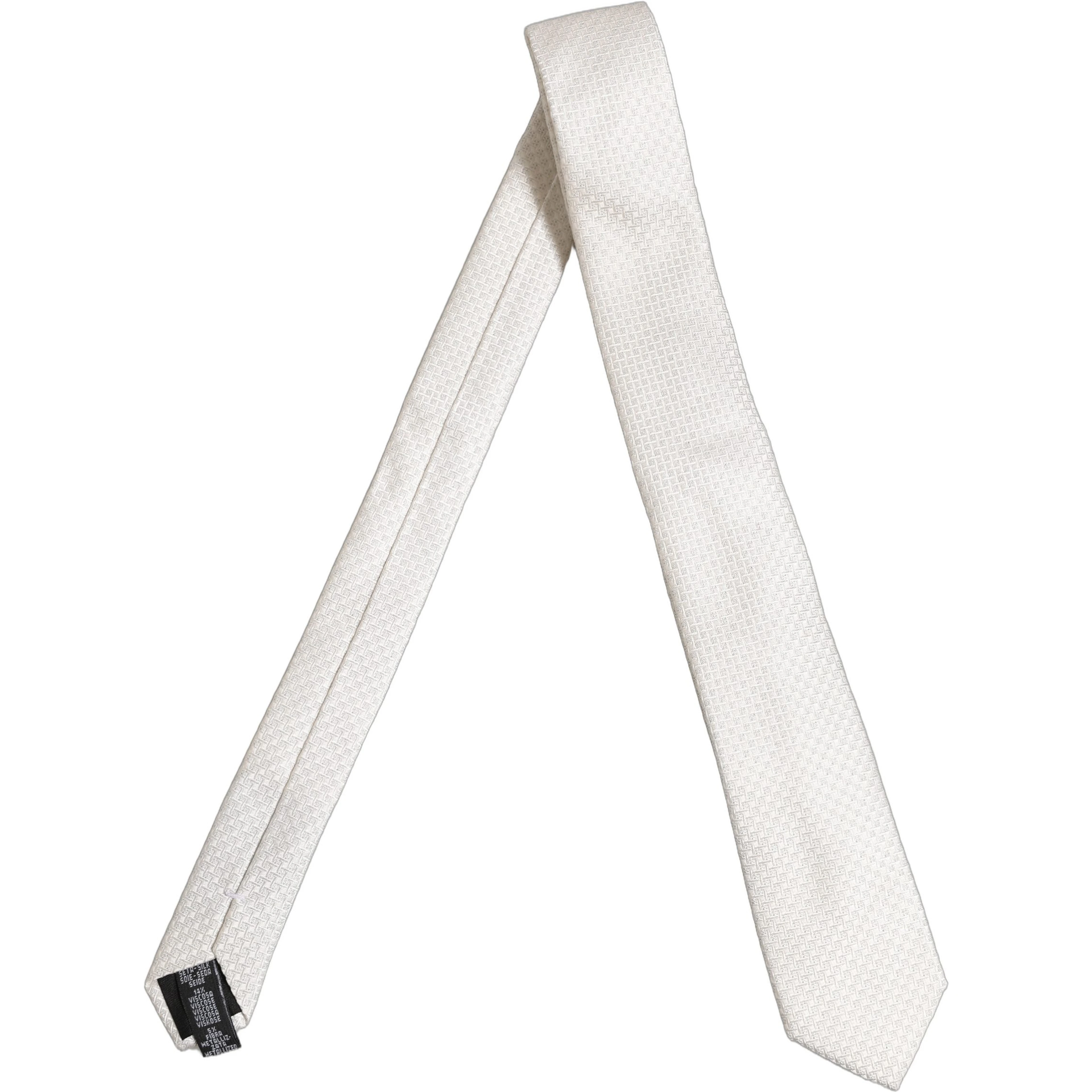 Men Off White Silk Woven Adjustable Tied Necktie Tie