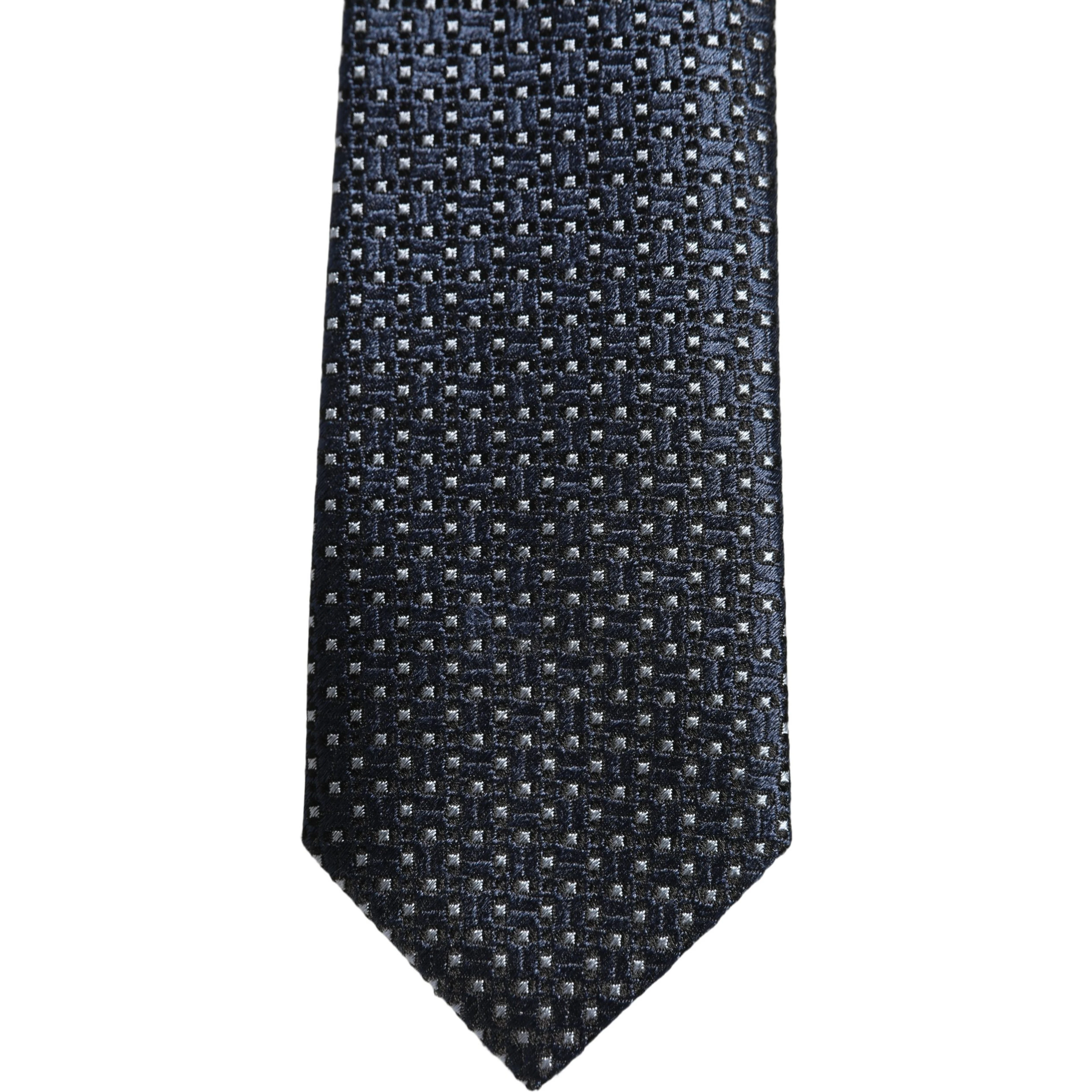Men Blue Silk Geometric Adjustable Tied Necktie Tie