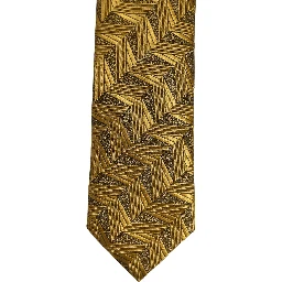 Men Gold Silk Woven Patterned Adjustable Tied Necktie Tie