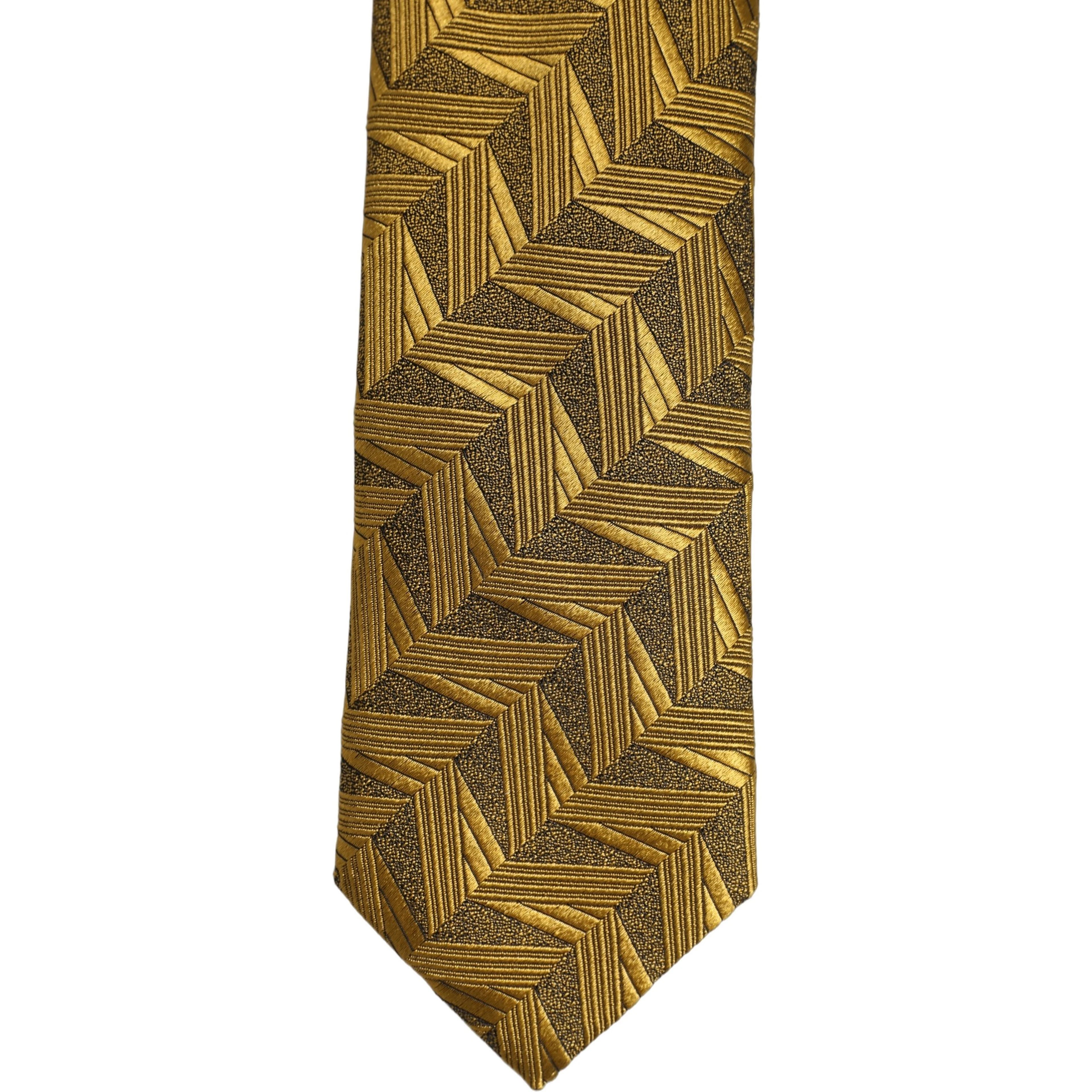 Men Gold Silk Woven Patterned Adjustable Tied Necktie Tie