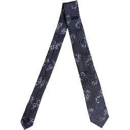 Dark Blue Silk Seahorse Print Adjustable Tied Necktie Tie