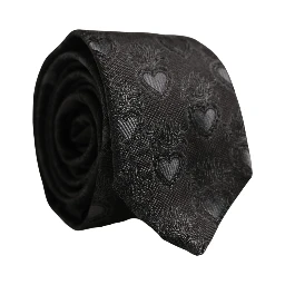 Men Black Silk Sacred Heart Adjustable Tied Necktie Tie