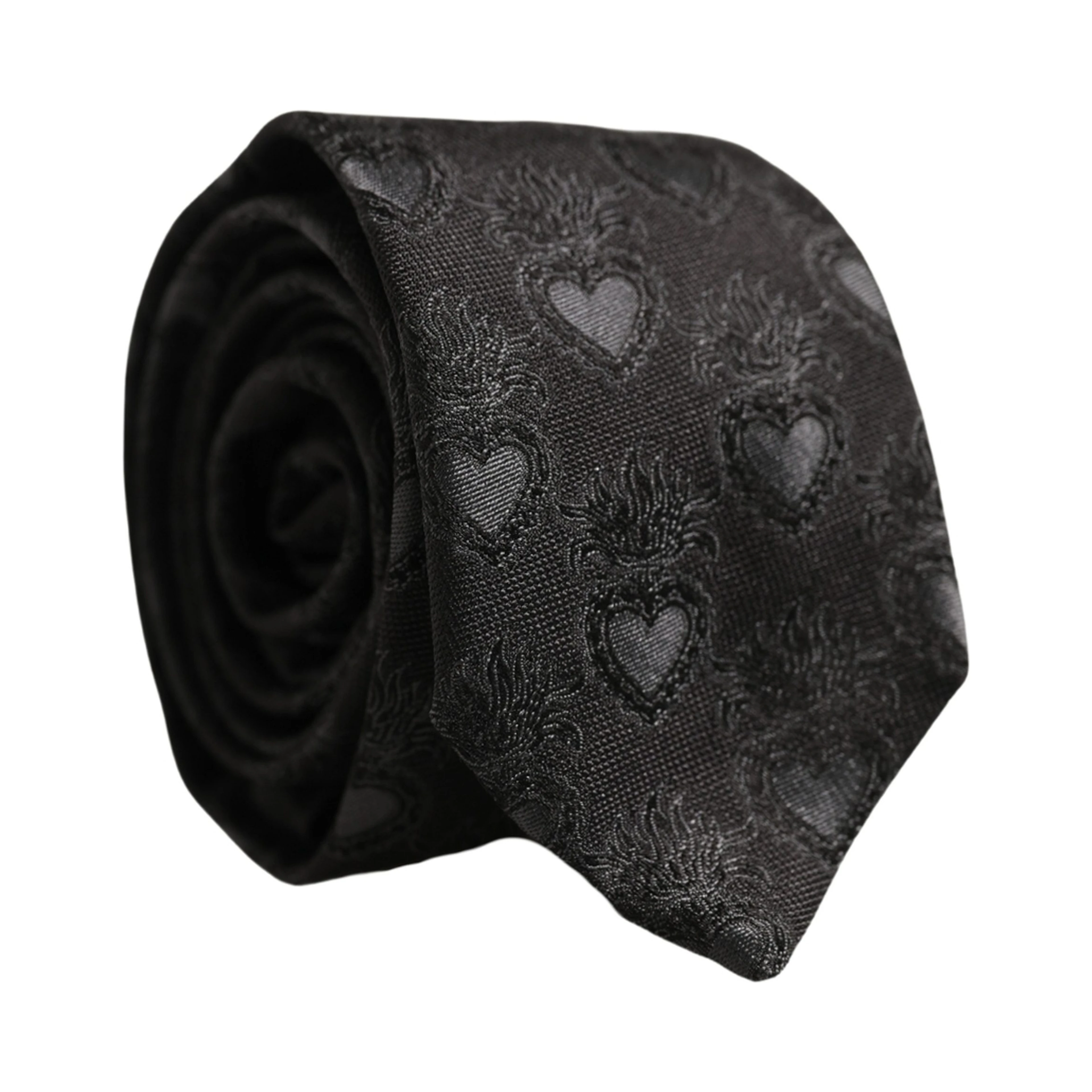 Men Black Silk Sacred Heart Adjustable Tied Necktie Tie