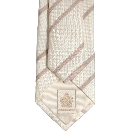 Men Off White Silk Stripes Adjustable Tied Necktie Tie